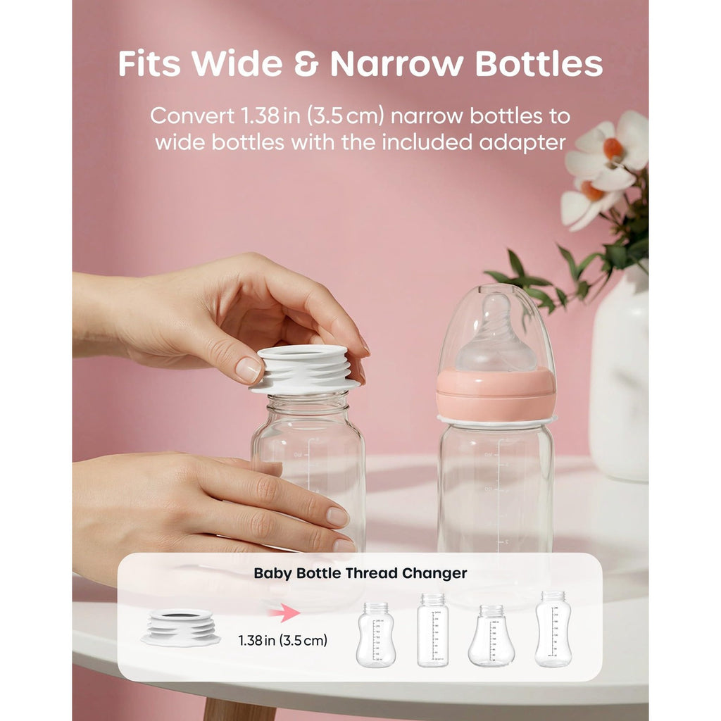 Nuliie 8010 Manual Breast Pump, Adjustable Suction with Temperature-Indicating Bottle, 6oz Wide-Neck Bottle, Narrow-Neck Adapter, Hand Pump Breastmilk with Flanges, BPA-Free, Heat Resistant