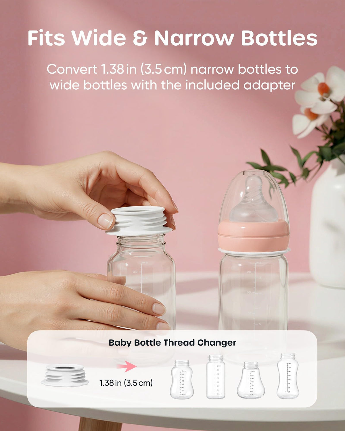 Nuliie 8010 Manual Breast Pump, Adjustable Suction with Temperature-Indicating Bottle, 6oz Wide-Neck Bottle, Narrow-Neck Adapter, Hand Pump Breastmilk with Flanges, BPA-Free, Heat Resistant