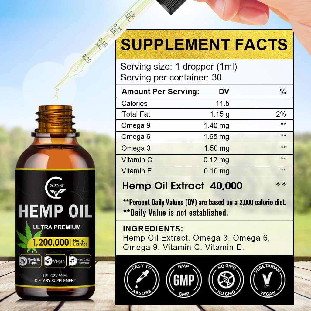 (2-Pack) High Potency Hemp Oil - Maximum Strength, Immune System Support, Focus Calm, Relaxation, Mood, Pure Extract, Organic, Vegan, Gluten-Free
