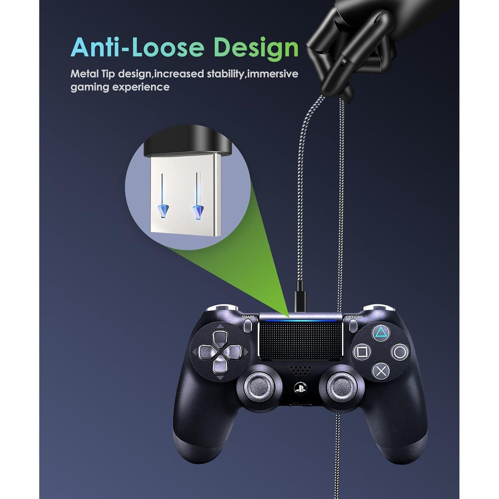 Buy now 6amLifestyle PS4 Controller Charger Charging Cable, 2 Pack 10ft Extra Long Micro USB 2.0 Cable, Nylon Braided Cord, for PS4, PS4 Slim/Pro, Xbox One S/X Controller, Android Phones, Black+Blue at indiglob india