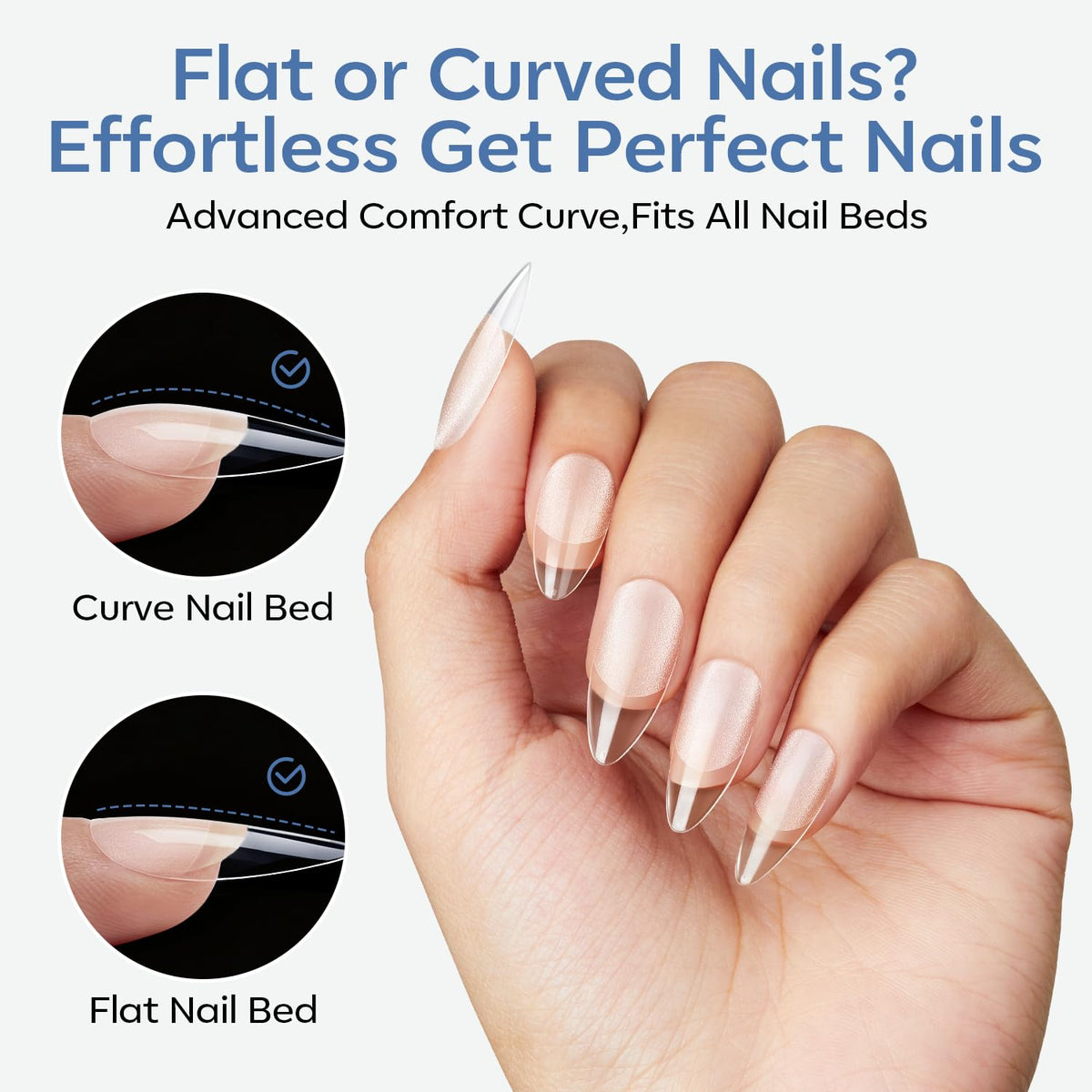Modelones Short Almond Nail Tips - 360pcs for flat or curved nail beds. Order online for perfect nails, available now.