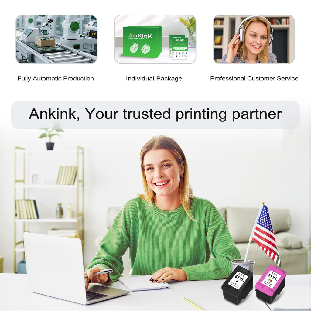 Ankink 61XL Ink Cartridge Replacement for HP 61 XL(Black Color Combo Pack)