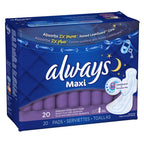 Buy now ALWAYS MAXI OVERNIGHT EXTRA UNSCENTED WINGS 20CT (PACK OF 7) at indiglob india