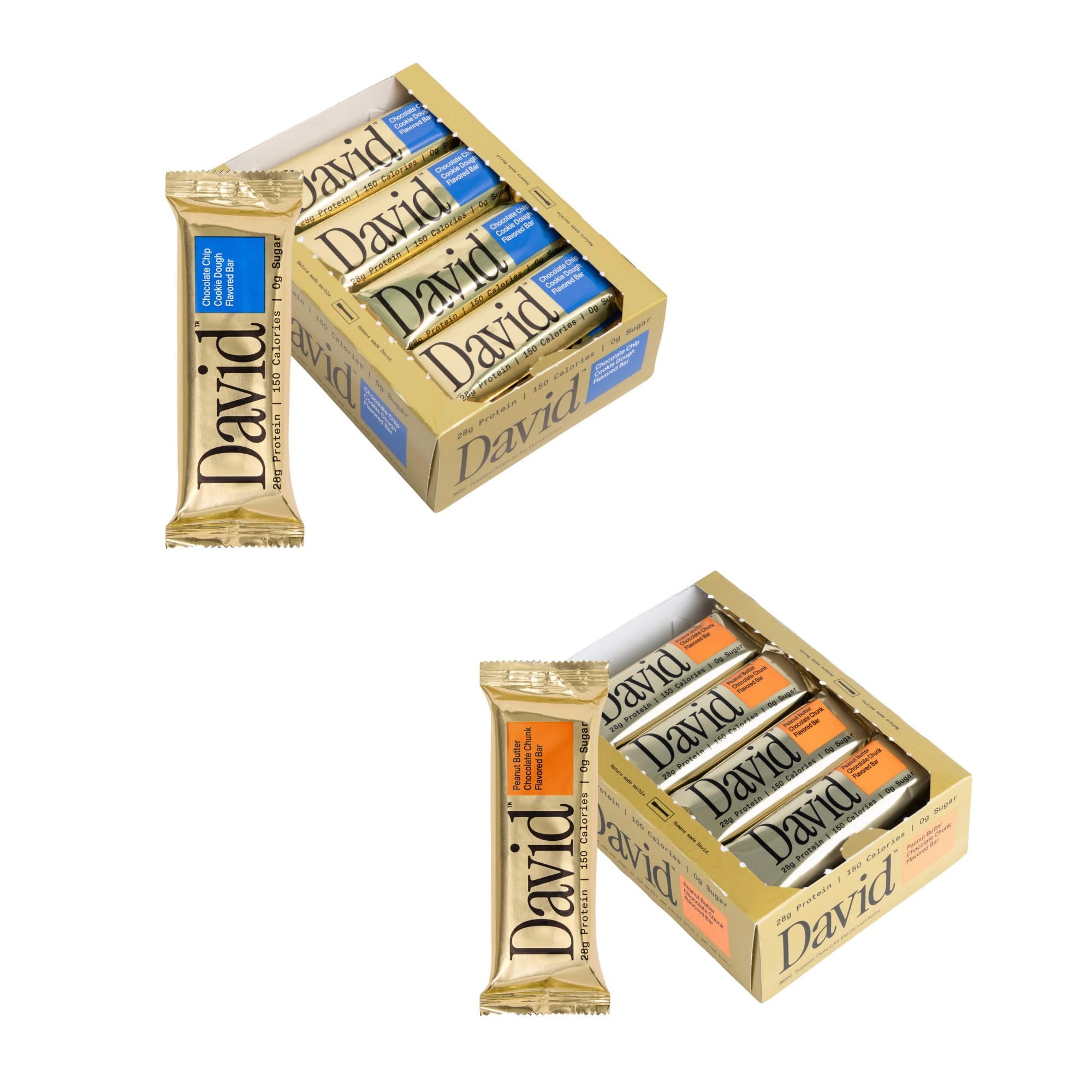 Buy now David High Protein Bars - 0g of Sugar, Low Carb, Gluten Free - 28g of Protein, 150 Calories - On-The-Go Snack - Chocolate Chip Cookie Dough Flavor, Pack of 12 Chocolate Chip and Peanut Butter Chocolate 2 count (Pack of 24) at indiglob india
