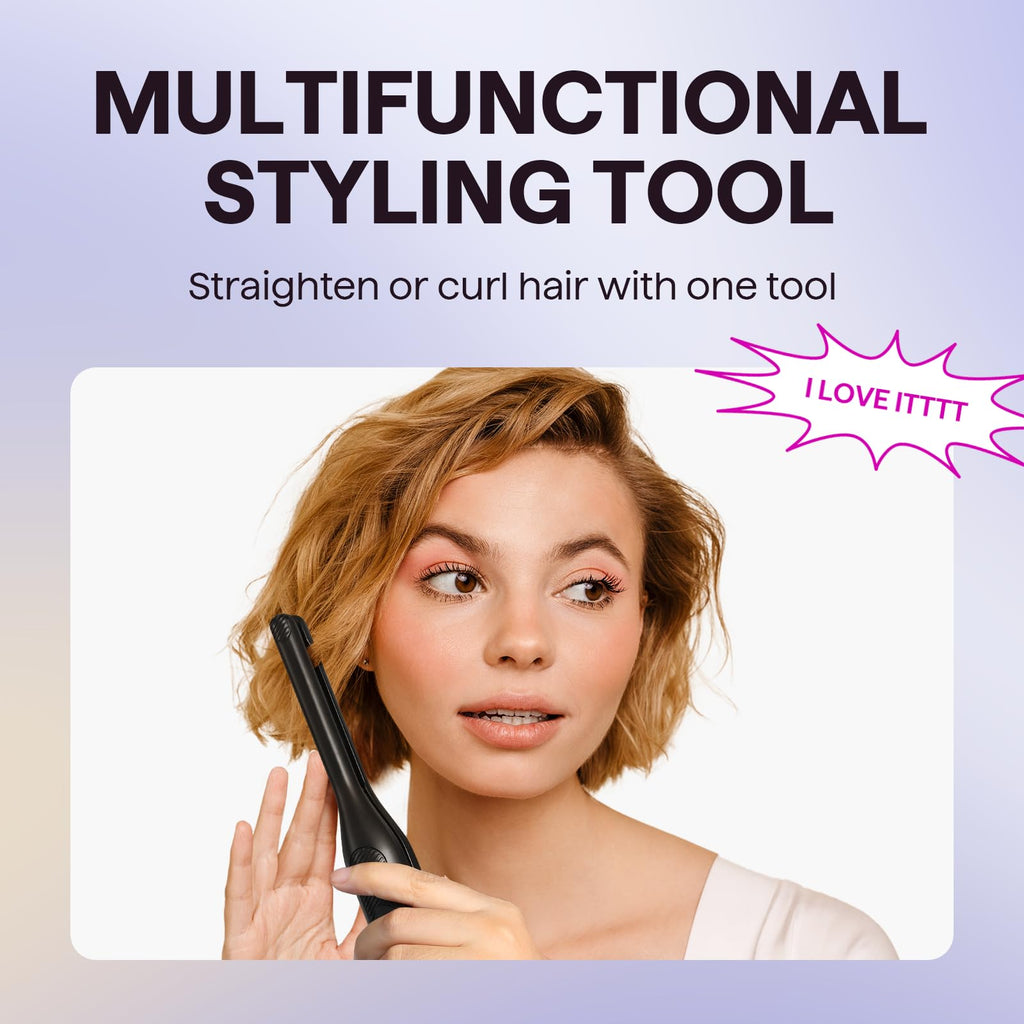 Wavytalk 0.3" Pencil Flat Iron Small Straightener for Short Hair&Pixie Cut | 5 Adjustable temperature settings, 0.3" Ceramic Tourmaline Plates Control Root Styling, Curved Design with Rounded Edges