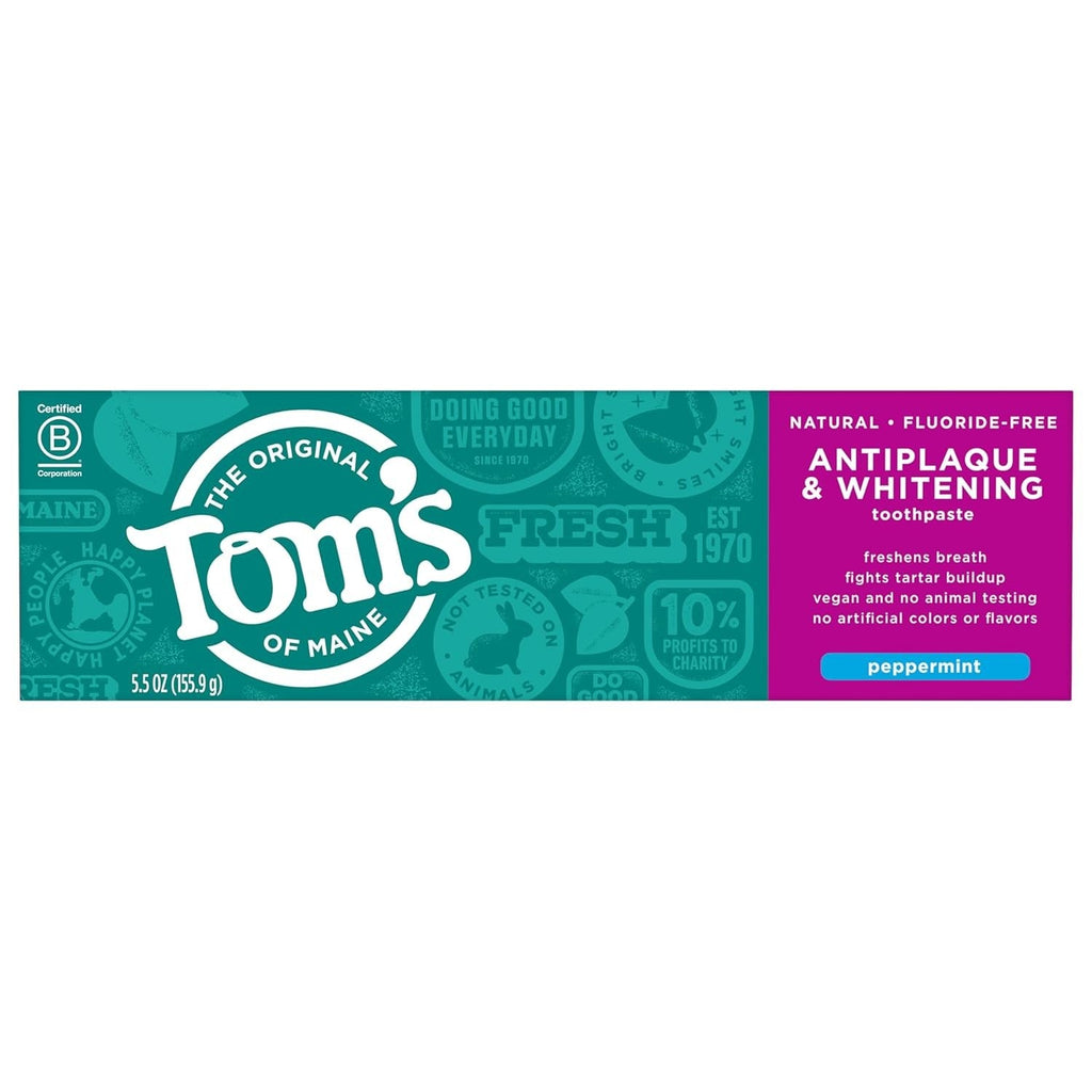 Buy now Tom's of Maine Fluoride-Free Antiplaque & Whitening Natural Toothpaste, Peppermint, 5.5 oz. (Pack of 2) at indiglob india