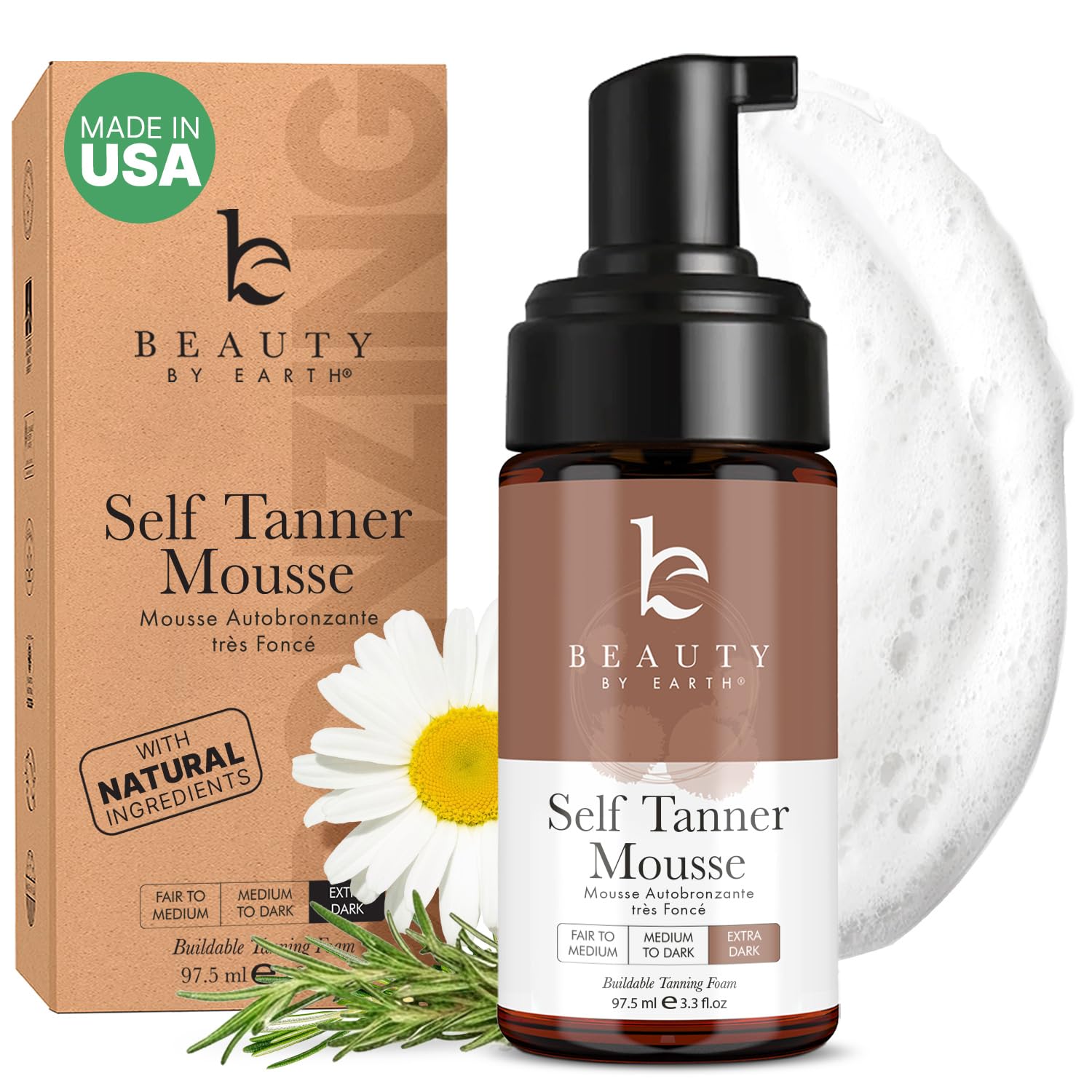 Buy now Self Tanner Mousse - USA Made with Natural & Organic Ingredients, Self Tanning Mousse for Fake Tan, Sunless Tanner for Pale Skin, Clear & Non Toxic Tanning Foam for Streak Free Finish, No Orange Color 3.30 Fl Oz (Pack of 1) Extra Dark at indiglob india