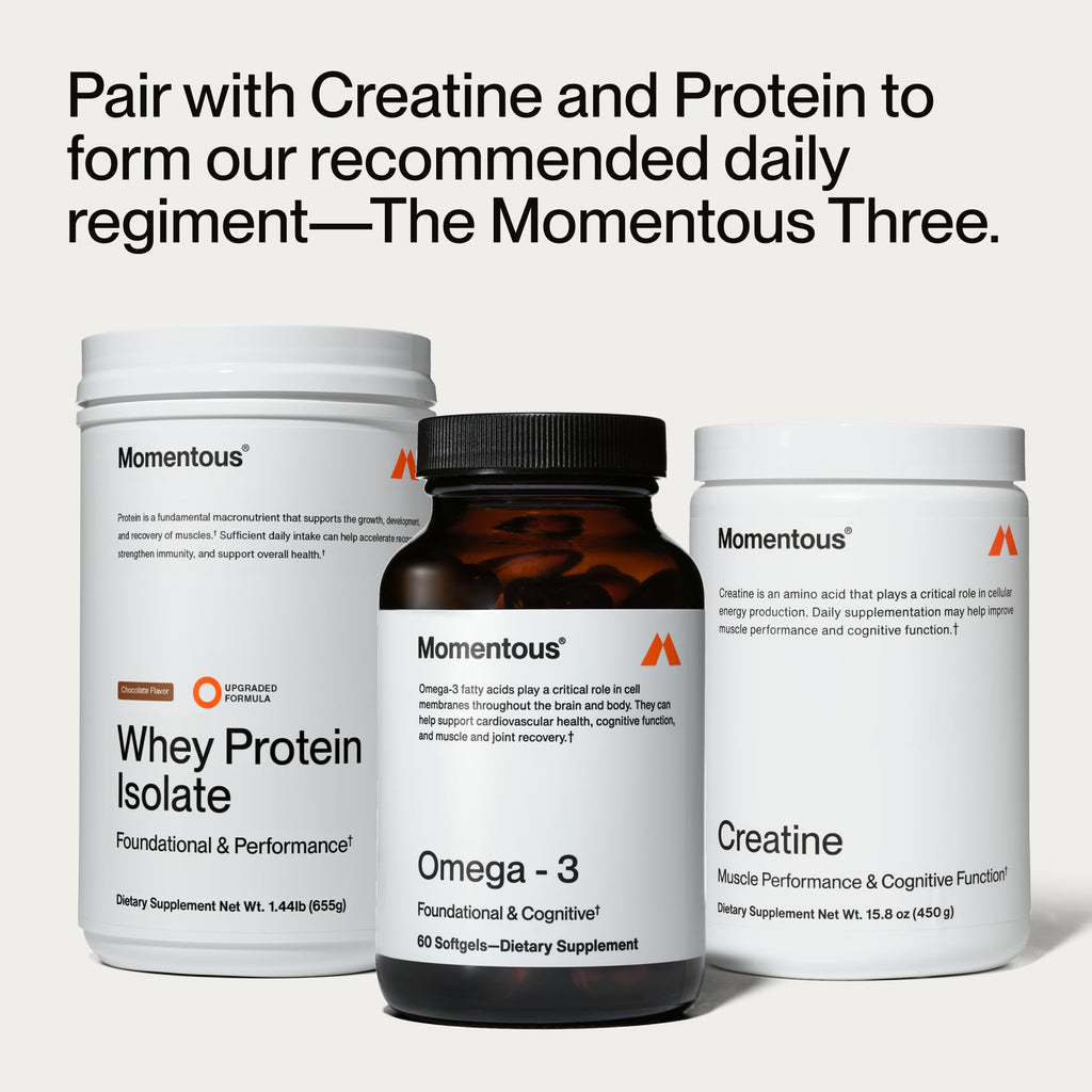 Momentous Omega-3 Fish Oil, EPA & DHA Supplement, No Aftertaste, 1,600mg | Supports Heart, Joint, & Brain Health, Mercury Tested, NSF Certified for Sport, Non-GMO & Gluten-Free (30 Servings)