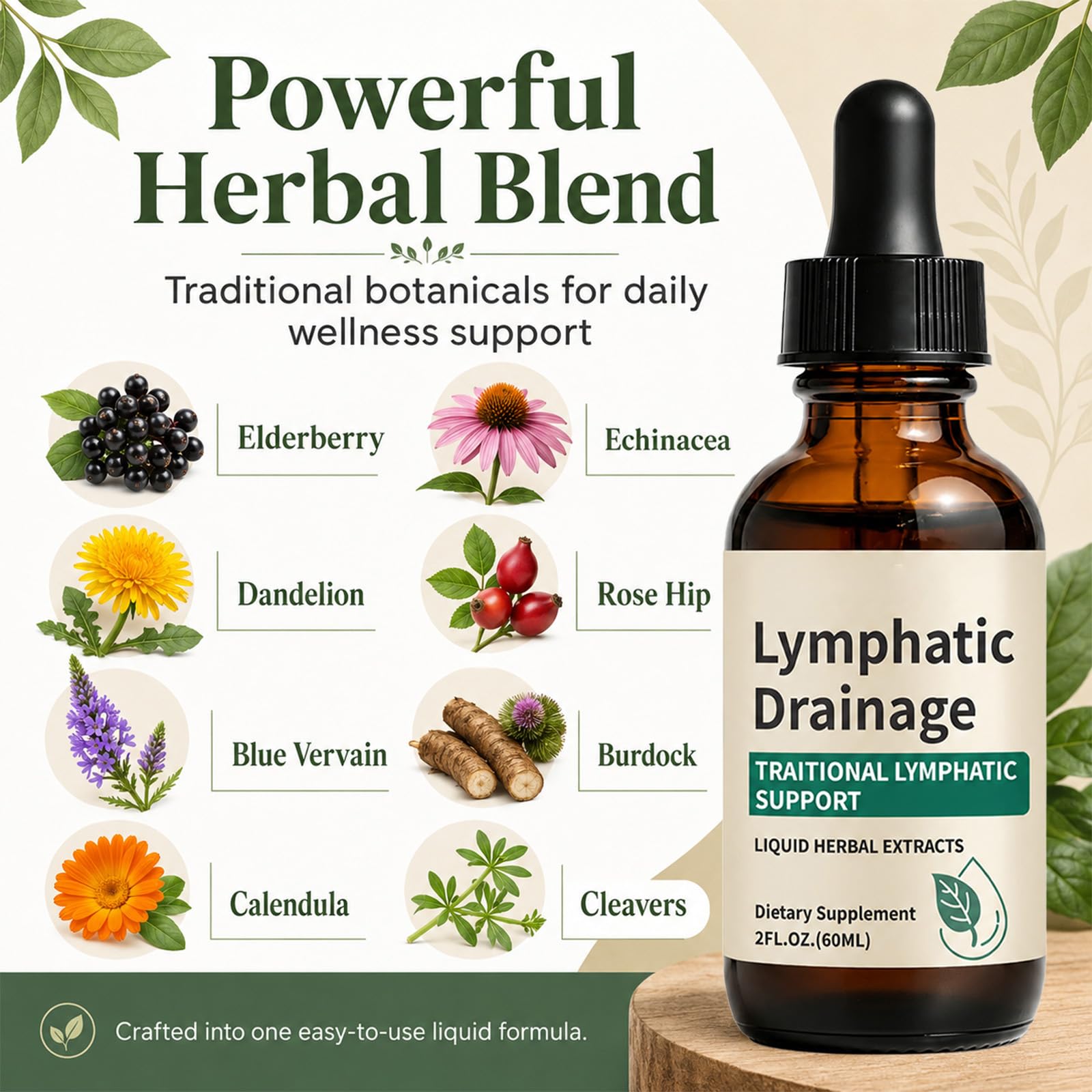 Lymphatic Drainage Drops, Fluid Retention – Alcohol-Free, Vegan | with Elderberry & Echinacea Dandelion，– Supports Lymphatic Drainage, Immune System & Detox 2 fl oz (1pcs)