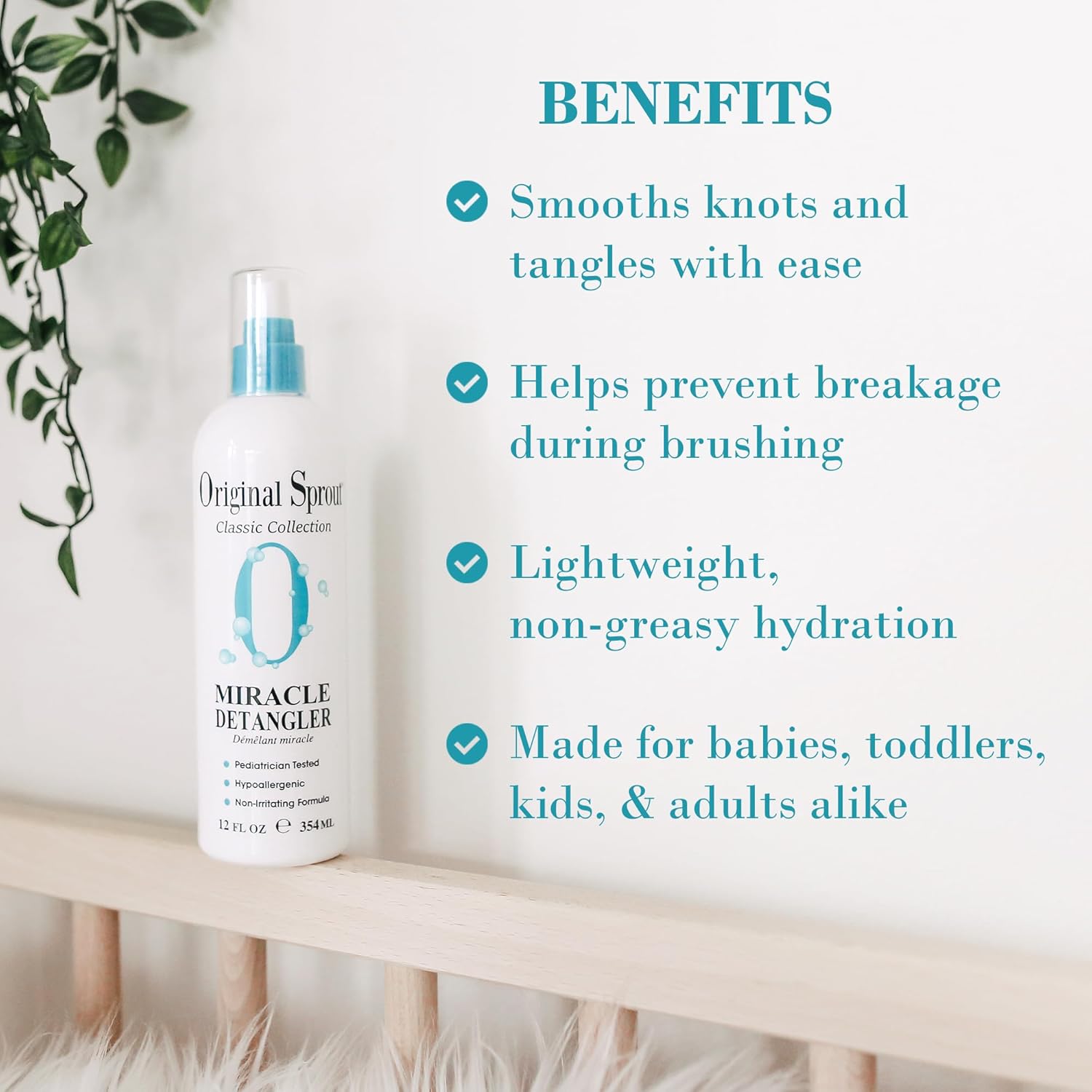 Buy now Original Sprout Miracle Detangler Spray, Lightweight Non-Greasy Leave-In Conditioner Spray for All Hair Types, Smooths, Softens & Detangles, Vegan, Cruelty-Free, Safe for Kids & Adults, 12 fl oz at indiglob india
