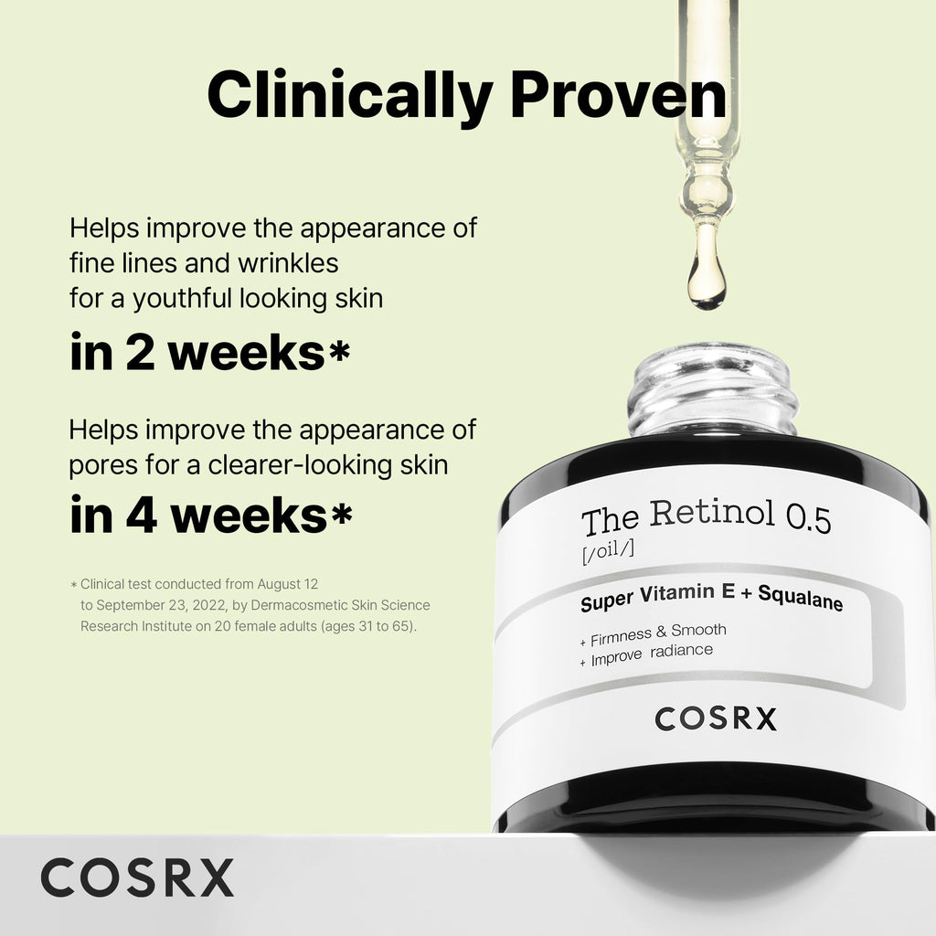 Buy now COSRX Retinol 0.5 Oil, Anti-aging Serum with 0.5% Retinoid Treatment for Face, Reduce Wrinkles, Fine Lines, Gentle Skincare for Day & Night, Not Tested on Animals, Korean Skin Care at indiglob india
