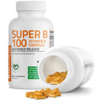 Bronson Super B100 Vitamin B Complex Sustained Release, 120 Tablets | B1, B2, B3, B6, Folic Acid, B12, Biotin & Pantothenic Acid, Energy & Nerve Support, Non-GMO, Gluten-Free & Soy-Free