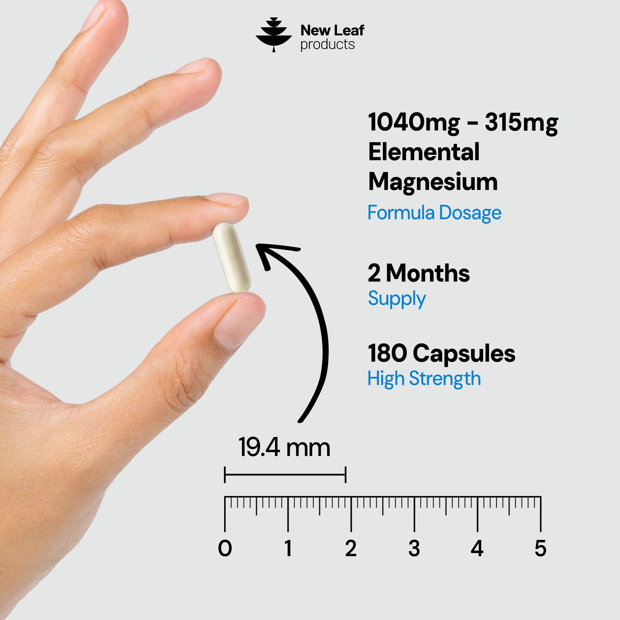 Magnesium Glycinate Supplements - 120 High Strength Capsules - 1040mg of Magnesium Providing 208mg Elemental Magnesium Per Serving - Pure Active Ingredient - UK Manufactured