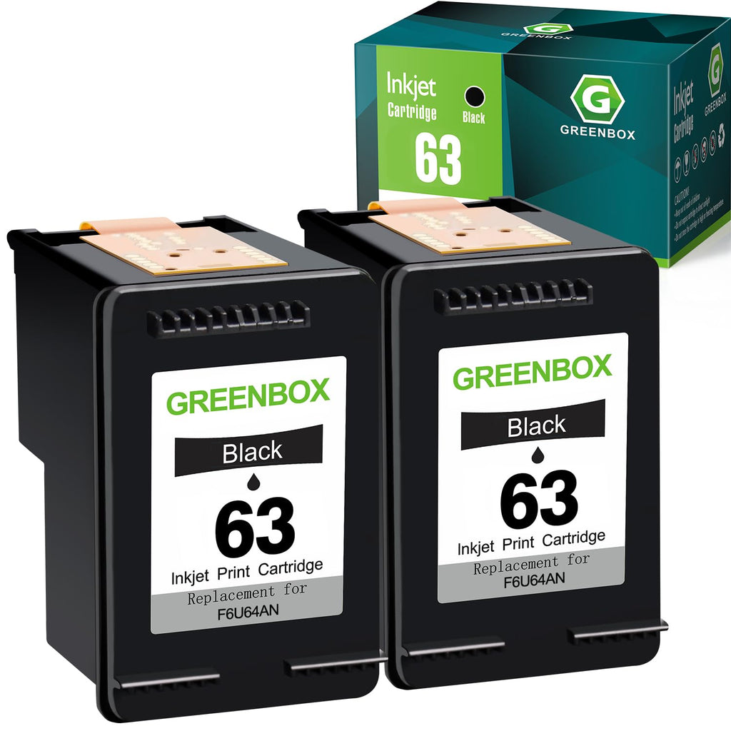 GREENBOX 63 Black Ink Cartridges High Yield for 63 Ink Cartridge, 2-Pack