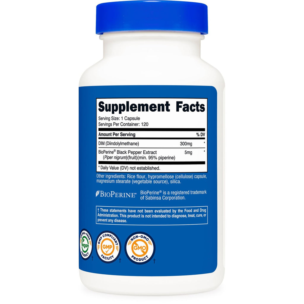 Nutricost DIM Plus BioPerine 300mg, 120 Vegetarian Capsules | Up to 4 Month Supply, Max Strength DIM Supplement, Diindolylmethane