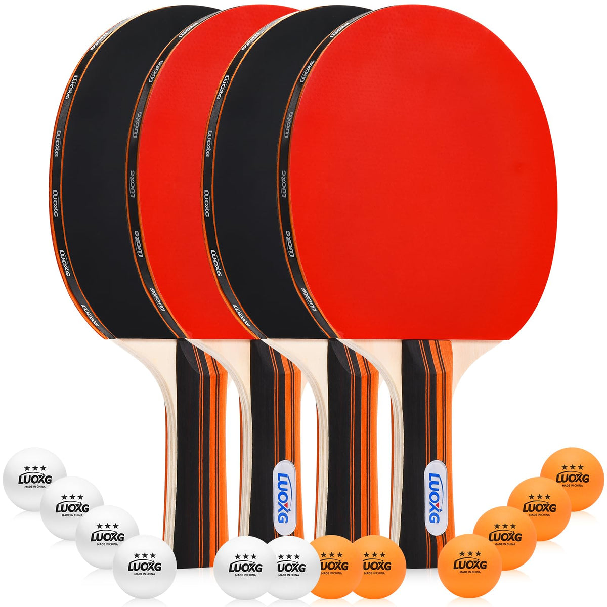 Ping Pong Paddles Set of 4 with Table Tennis Balls and Portable Case