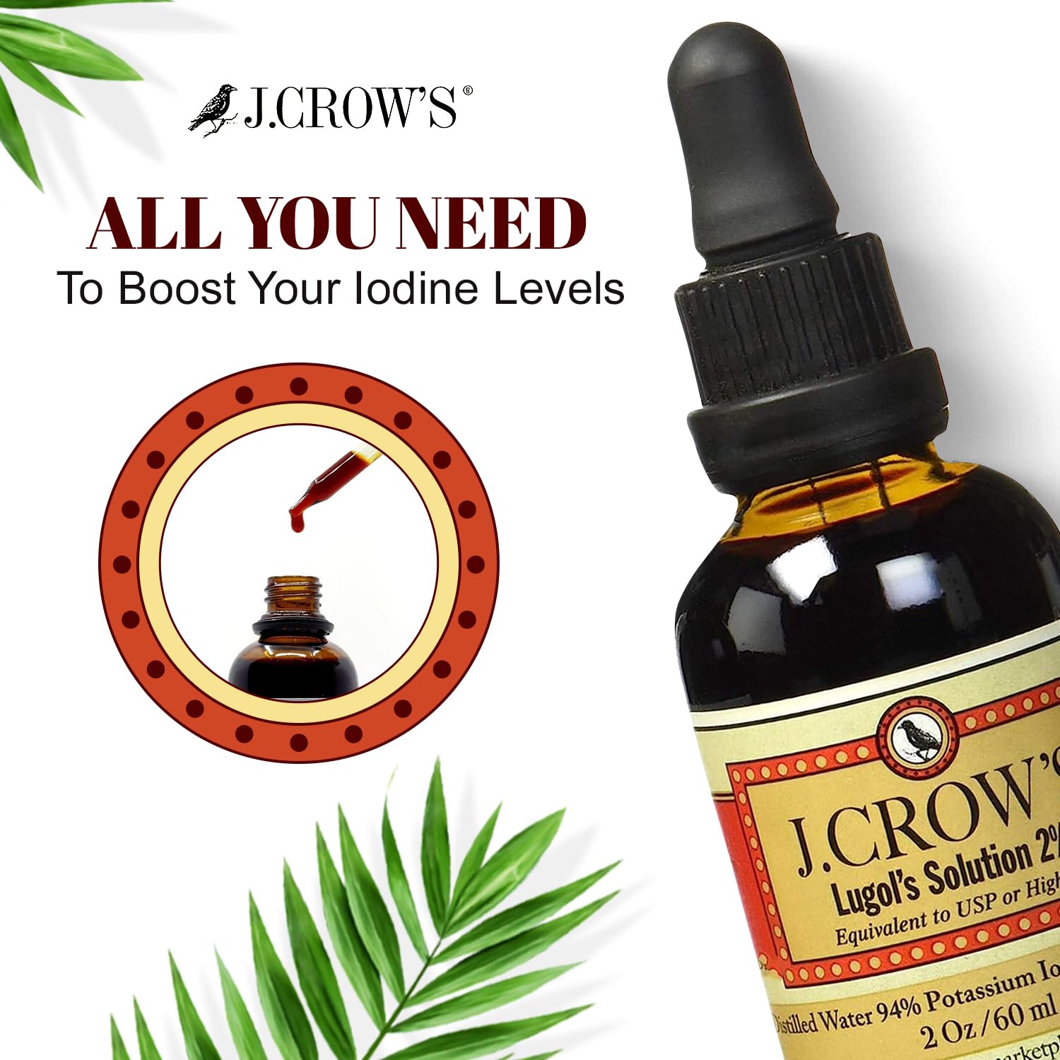 Buy now J.CROW'SÂ® Lugol's Solution of Iodine 2% 2 oz (3 Bottles) â€“ Premium Iodine & Potassium Iodide Liquid, Gluten &, Alcohol-Free Natural Brine Extract, No Expiration at indiglob india