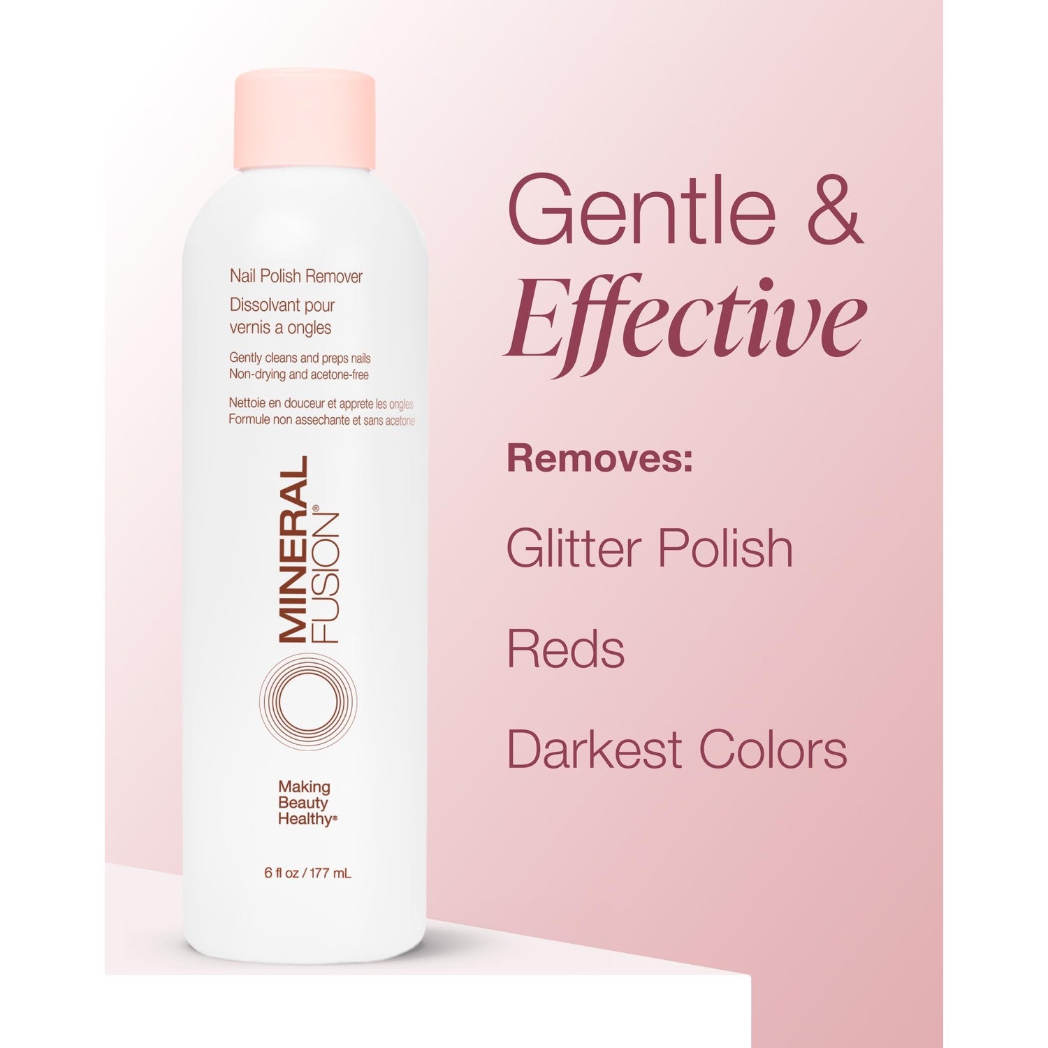 Mineral Fusion Nail Polish Remover, 6 fl oz (Pack of 2) | Acetone-Free Nail Care, Non Drying Liquid Formula