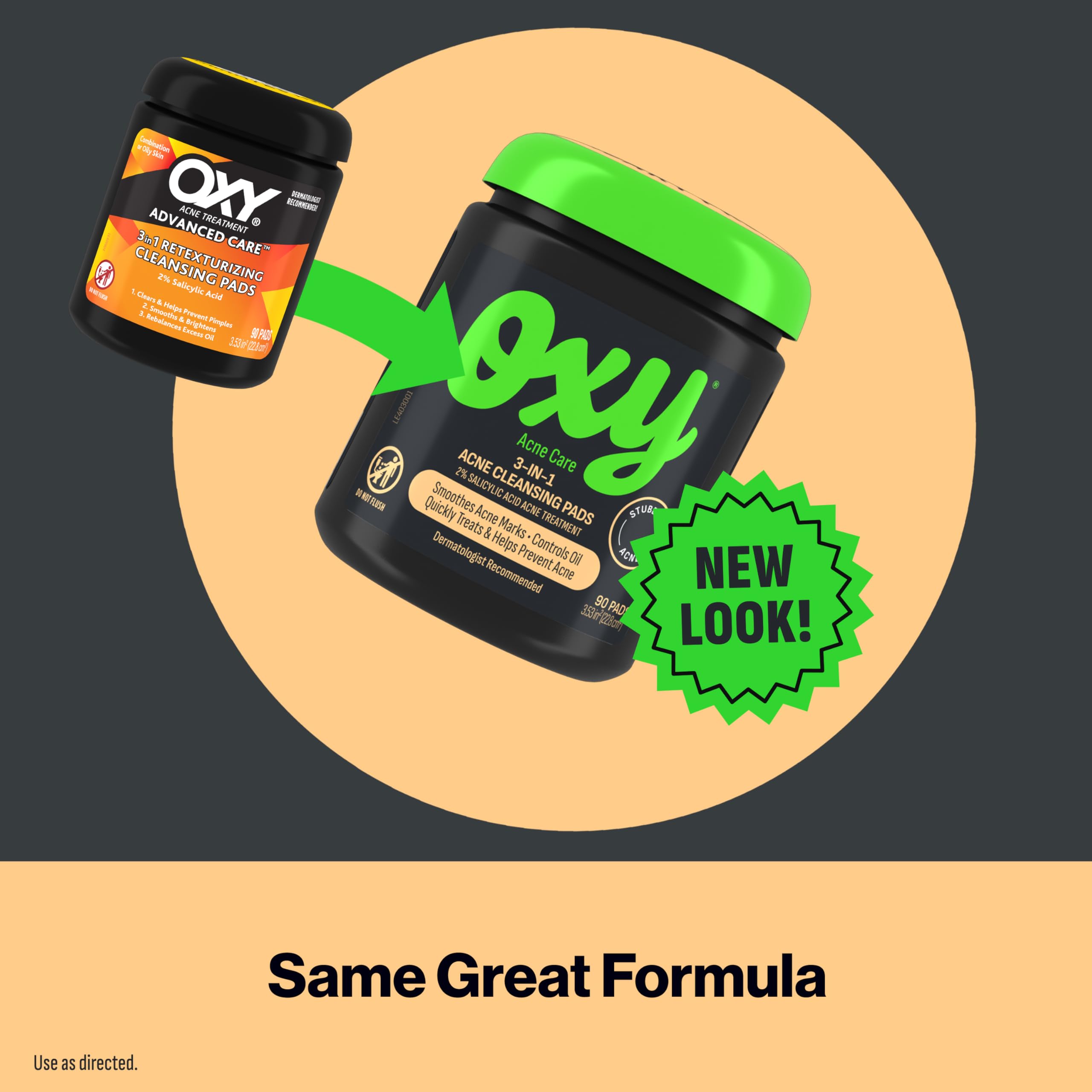 Oxy 3-IN-1 Acne Facial Cleansing Pads, Maximum Strength 2% Salicylic Acid Stubborn Acne Treatment, Controls Oil, Unclogs Pores, Smooths & Brightens Skin, Dermatologist Recommended, 90 Pads
