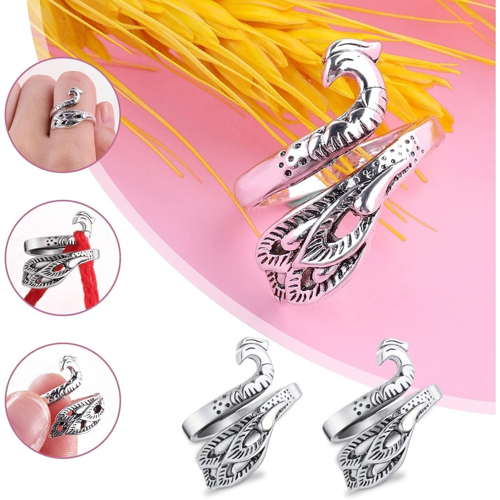 Buy now Yolev 3 Pieces Adjustable Knitting Crochet Ring Knitting Accessories Braided Peacock Open Finger Ring Adjustable Braided Ring for Faster Knitting at indiglob india
