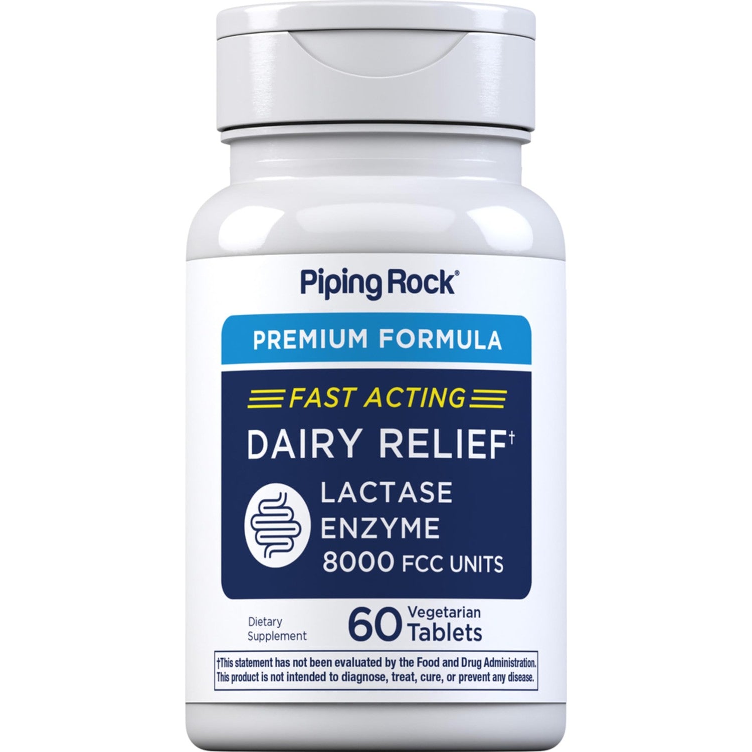 Piping Rock Fast Acting Lactase Enzyme | 8000 FCC | 60 Tablets | Dairy Relief Supplement | For Men and Women | Premium Formula | Vegetarian, Non-GMO, Gluten Free