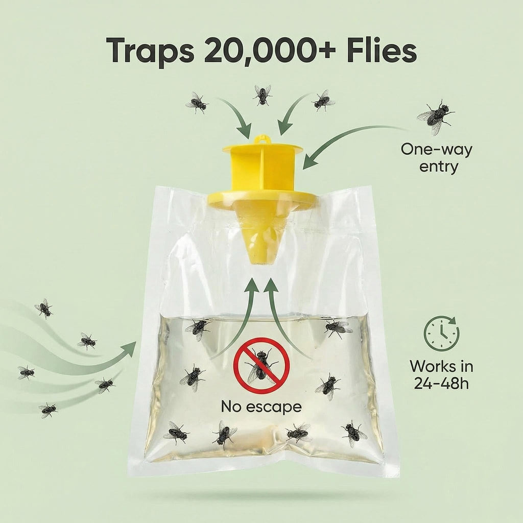 8-Pack Hanging Fly Trap Set with Disposable Bags; Includes Bait, Non-Toxic; Ideal for Backyards, Farms, Barns, Patios, and Gardens