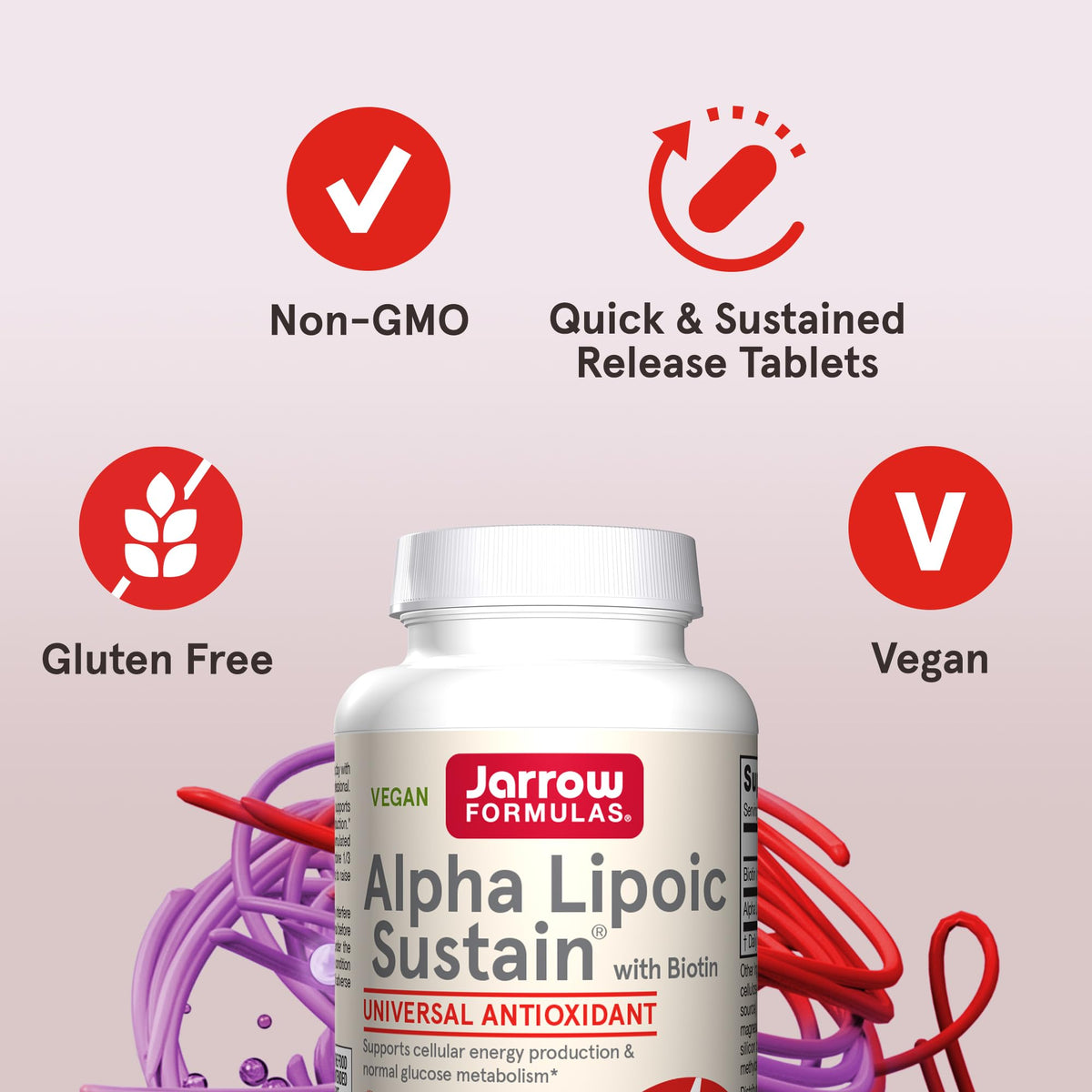 Jarrow Alpha Lipoic Sustain with Biotin, 300 mg, Antioxidant, 60 Tablets