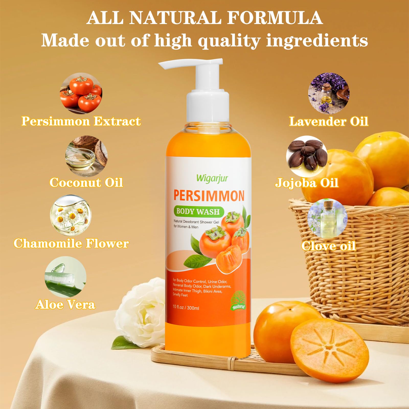 Persimmon Body Wash for Old People Smell, Natural Deodorant Bar | Deep Odor Control for Strong Odor Smelly Feet Remove, Cleansing Body Soap Deodorizing with Persimmon & Green Tea Extracts