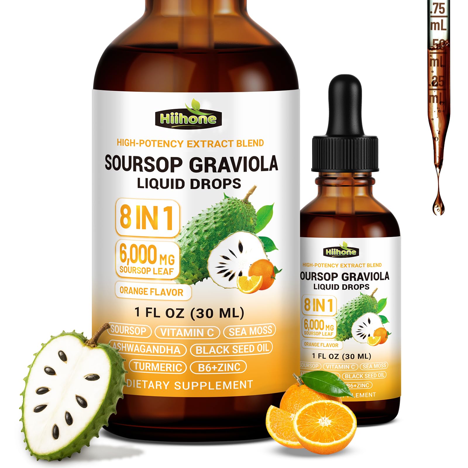 Herbs 8-in-1 Soursop Graviola Bitters Liquid Drops, 1 fl oz | Soursop Leaf Extract Drops, Sea Moss, Ashwagandha & Turmeric, Immune, Liver, Antioxidant & Sleep Support, Alcohol-Free