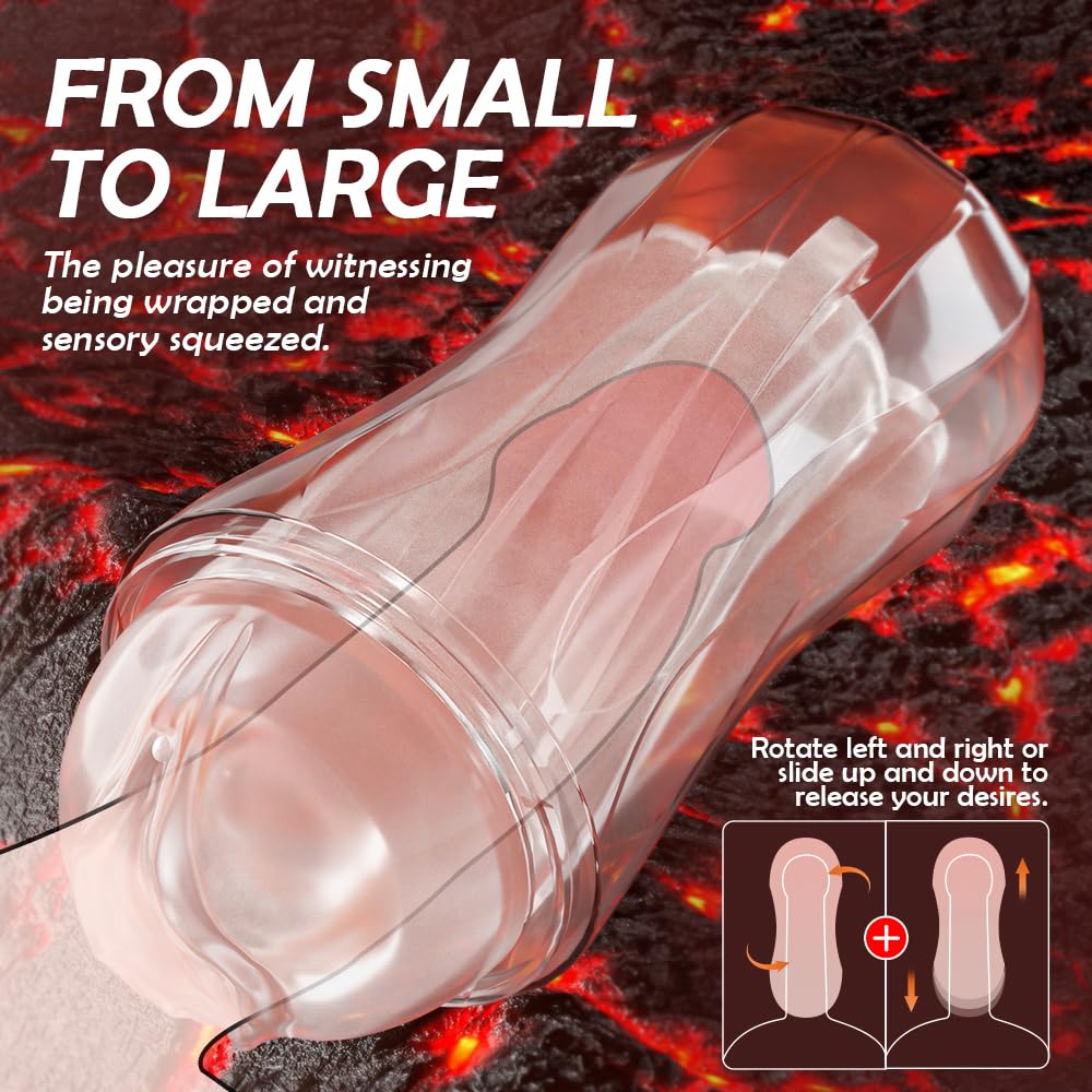 Male Masturbator Sex Toy for Men - Portable Transparent Manual Sucking Pocket Pussy Masturbation Cup with 7.5“ Depth Textured Vagina Blowjob Masturbating Stroker