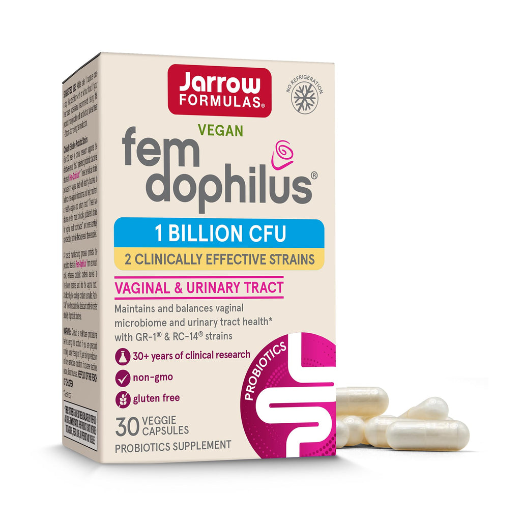 Jarrow FemDophilus Probiotics, Vaginal & Urinary Tract Support, 60 Capsules | Vaginal Health Support, Urinary Tract Support, 1 Billion CFU, Clinically Studied Strains, Shelf-Stable, Vegan, Gluten-Free
