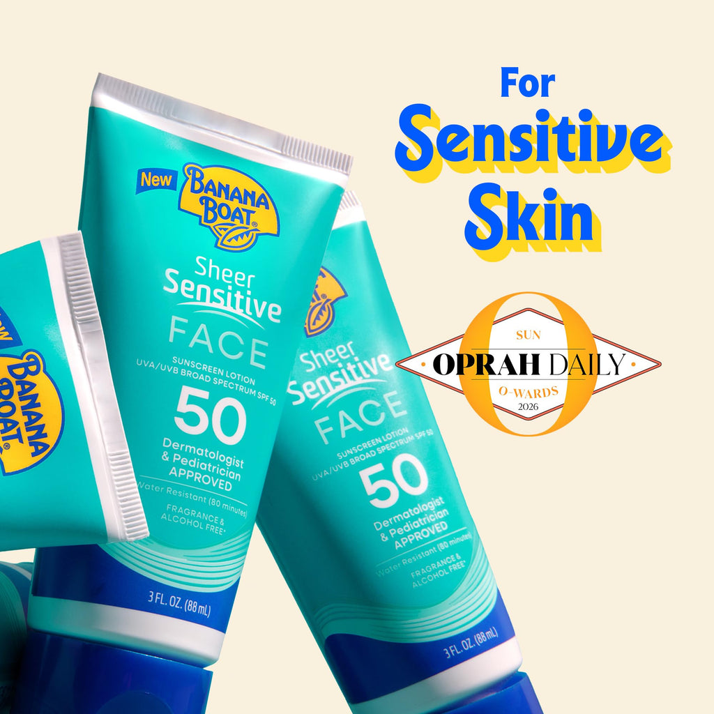Banana Boat Sheer Sensitive Face Sunscreen Lotion SPF 50, 3 Fl Oz | Travel size sunscreen for face, Lightweight formula, Water resistant sunblock, Quick sheer application