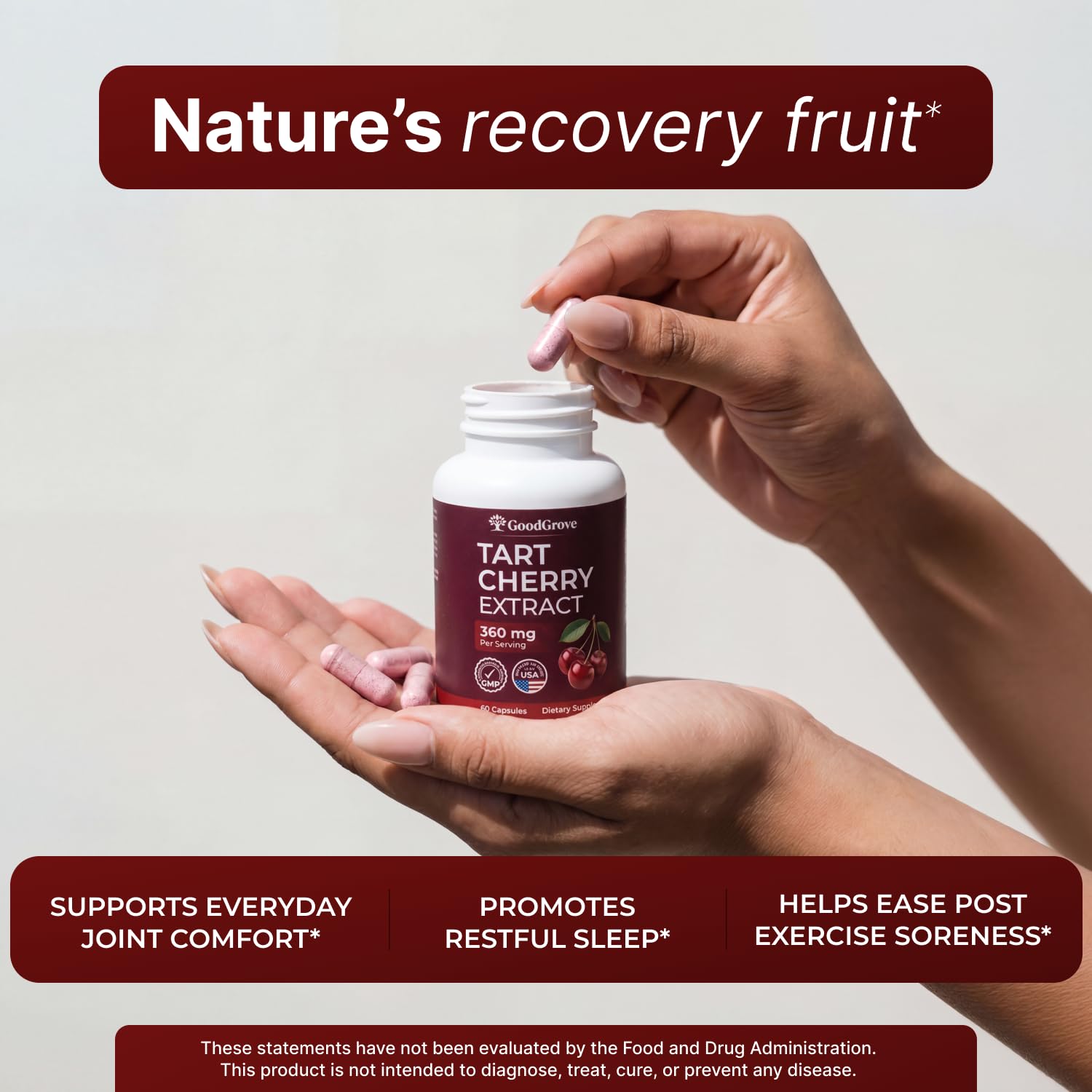Montmorency Tart Cherry Capsules - Cold Pressed Tart Cherry Extract, 360mg Per Serving - Joint & Uric Acid Support - Vegan, Non-GMO, Gluten Free - 60 Count