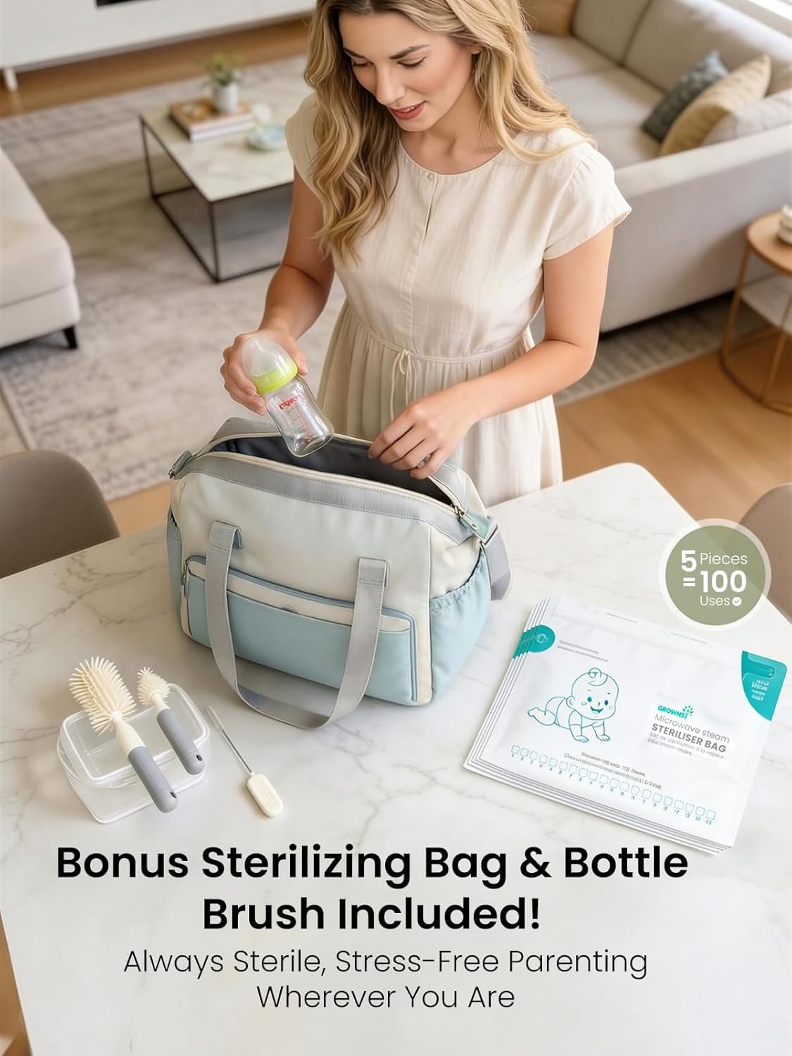 GROWNSY Baby Bottle Sterilizer and Dryer, Space-Saving, with Travel Set