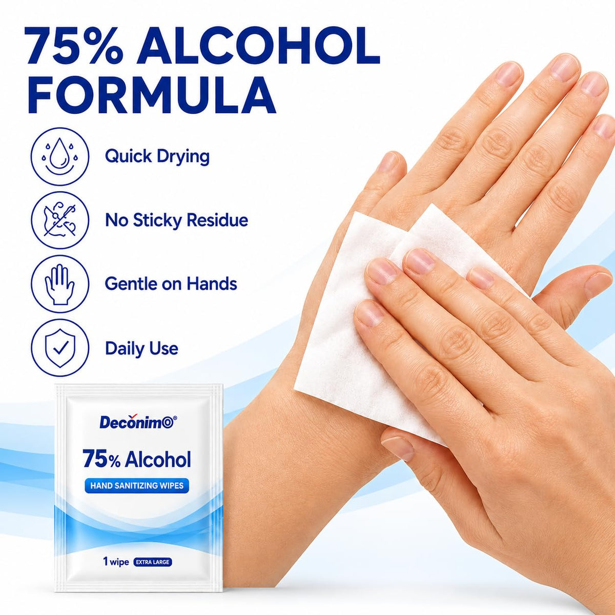 Extra Large 75% Alcohol Wipes, 100 Individually Wrapped 6 x 8 Inch Sanitizing Wipes
