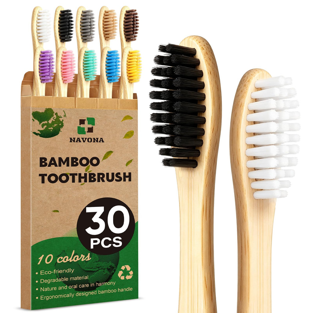 30 PCS Bamboo Toothbrushes, Individually Wrapped Wooden Toothbrushes Bulk