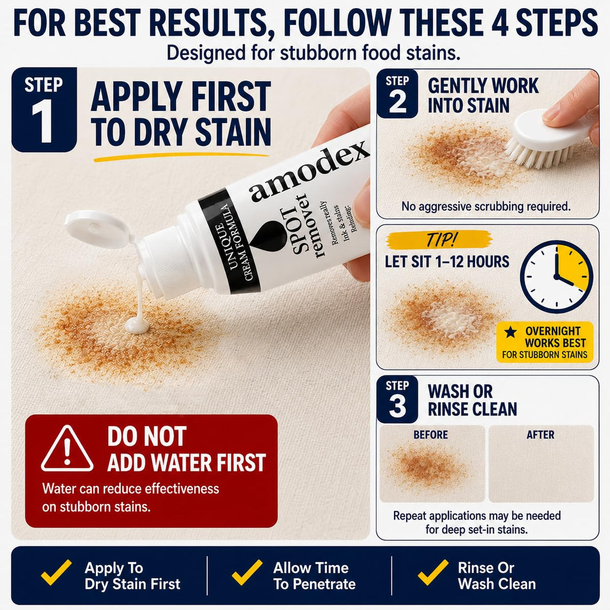 Amodex Ink & Spot Remover for Clothes, Leather and Skin - Removes Ink, Ballpoint, Sharpie, Grease and More, Works on Set-in Stains, Gentle but Powerful, 4oz/120ml Bottle