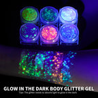 Teenitor 6 Colors Glow in The Dark Glitter Gel, Face Glitter Gel, Body Glitter Hair Glitter for Carnival Makeup UV Black Light Party Cheer Raves Festivals