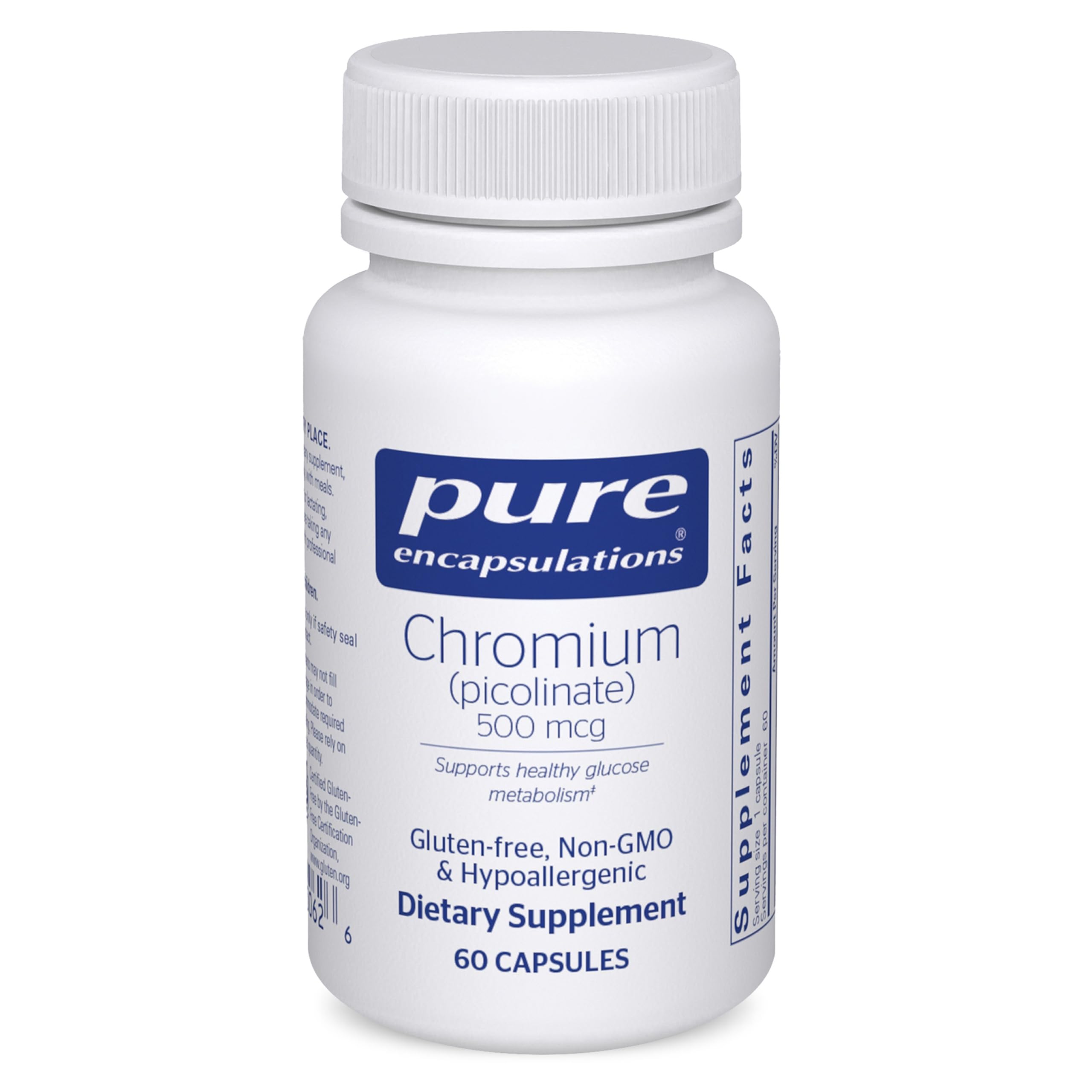 Pure Encapsulations Chromium (Picolinate) 500 mcg, 180 Capsules | For Lipid and Carbohydrate Metabolism*, Mineral Supplement, Superior Absorption Chromium Supplement, Vegan and Gluten-Free