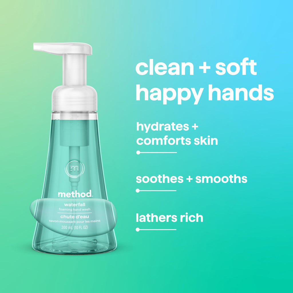 Method Foaming Hand Soap, Waterfall, Paraben and Phthalate Free, 10 Fl Oz (Pack of 1) | Hydrates & Softens Skin, Designed for Gentle Everyday Cleansing, With Notes of Water Lily and Sandalwood