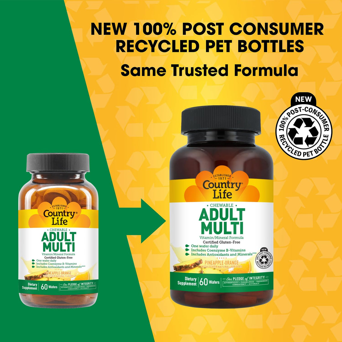 Country Life Adult Chewable Multivitamin, Pineapple Orange, 60 Wafers