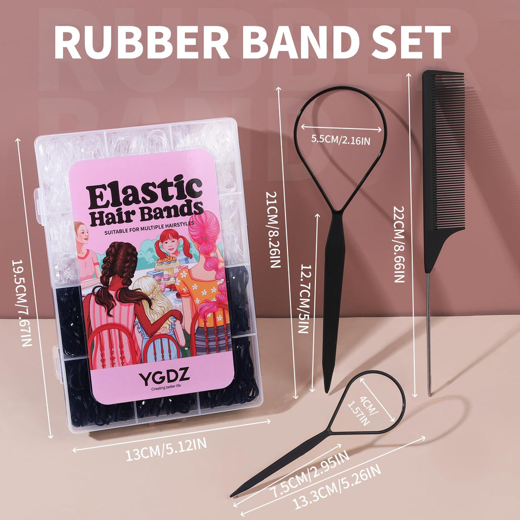 YGDZ Elastic Hair Ties, 1500 PCS Clear Rubber Bands for Hair, Black Hair Ties, Mini Elastics Bands, Ponytail Holders, Christmas Stuffers Xmas Gift, Hair Accessories for Girl, Toddler, Kids, Women