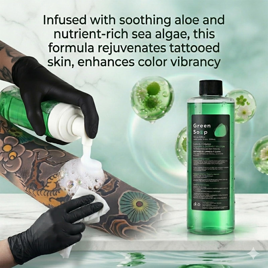 Green Soap Tattoo 16.9OZ & 7OZ Foam Bottle Kit – Make 1.3 Gallons Soap