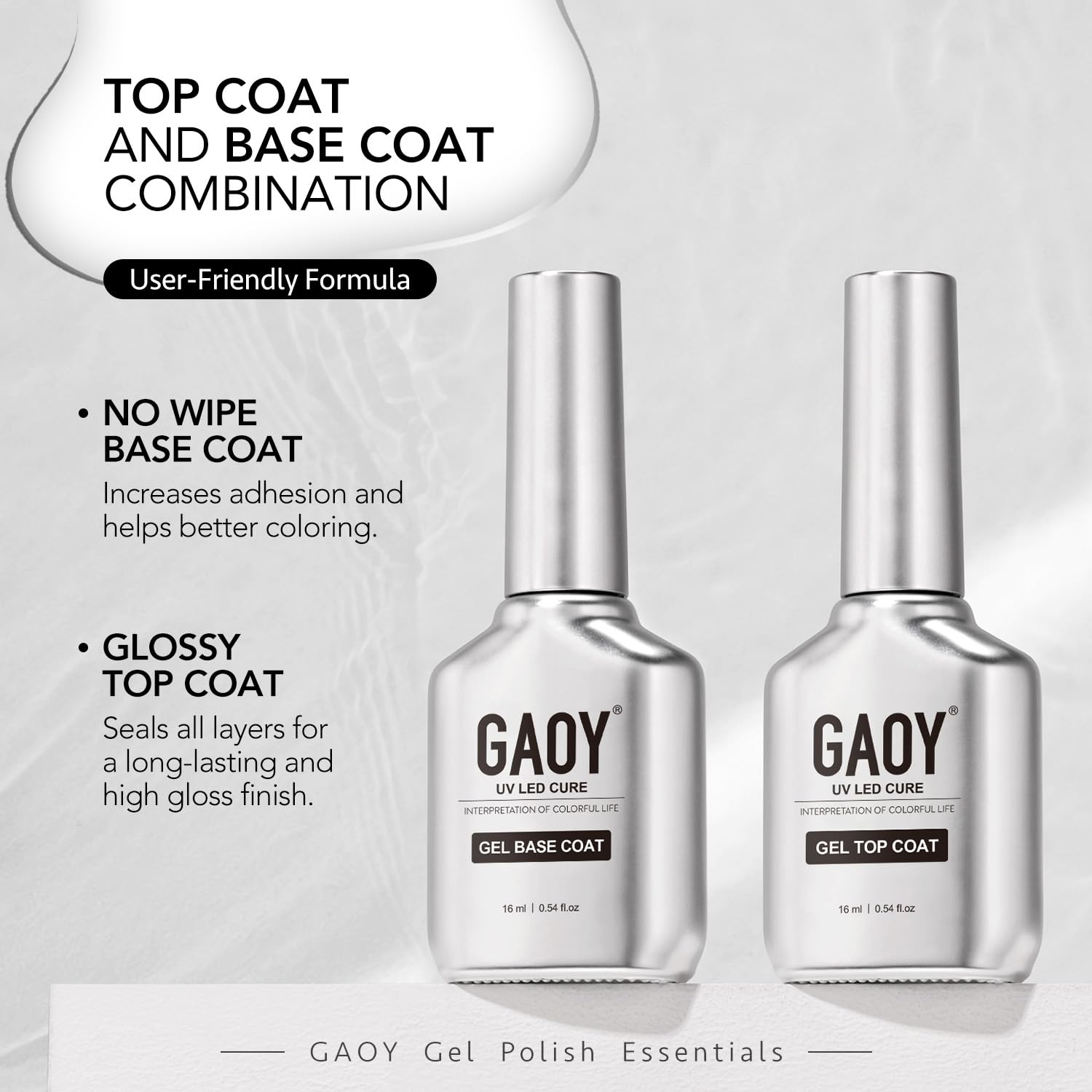 GAOY 16ml Nail Dehydrator and Primer with Gel Top and Base Coat, 4 Pcs Acid-Free Natural Nail Prep Dehydrate Bond Primer Professional Set, for Gel Polish