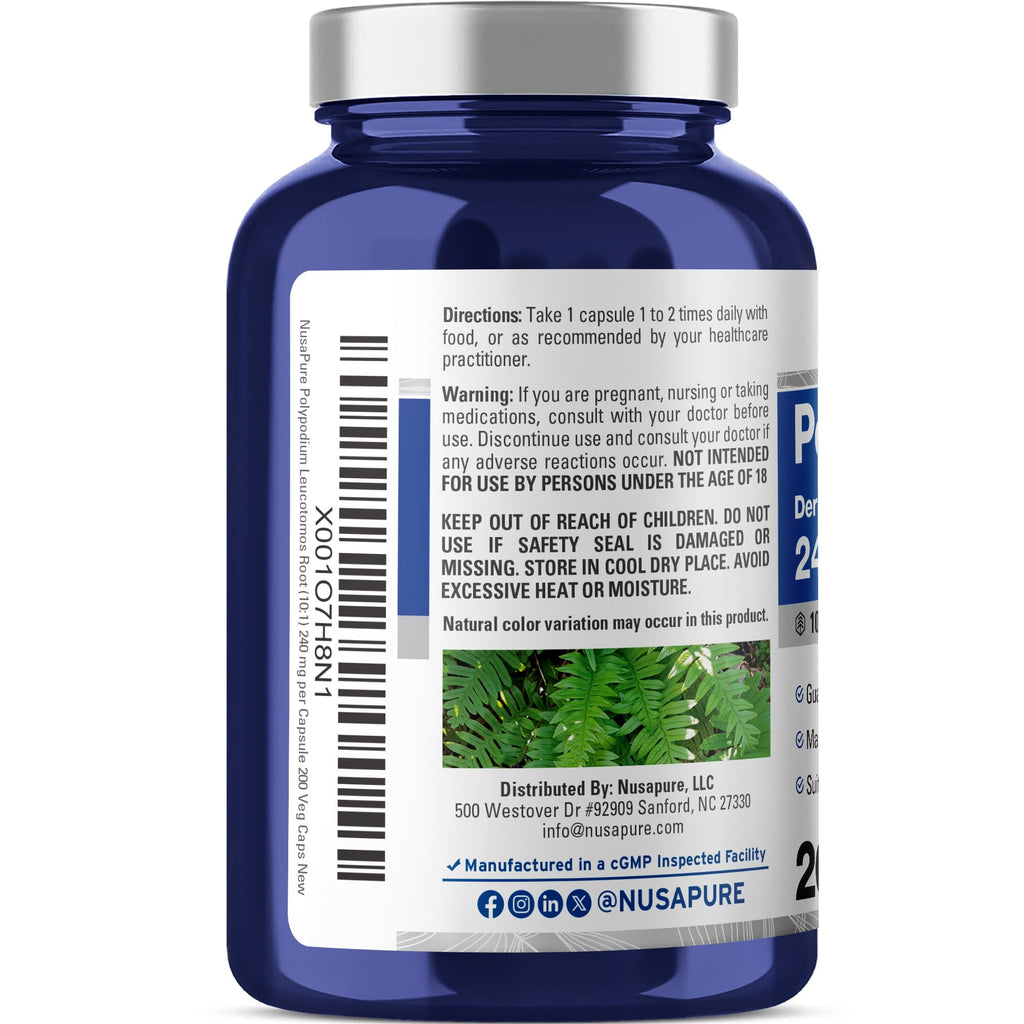 NusaPure Polypodium, Vegan, 240mg, 200 Veggie Capsules - 200 Servings