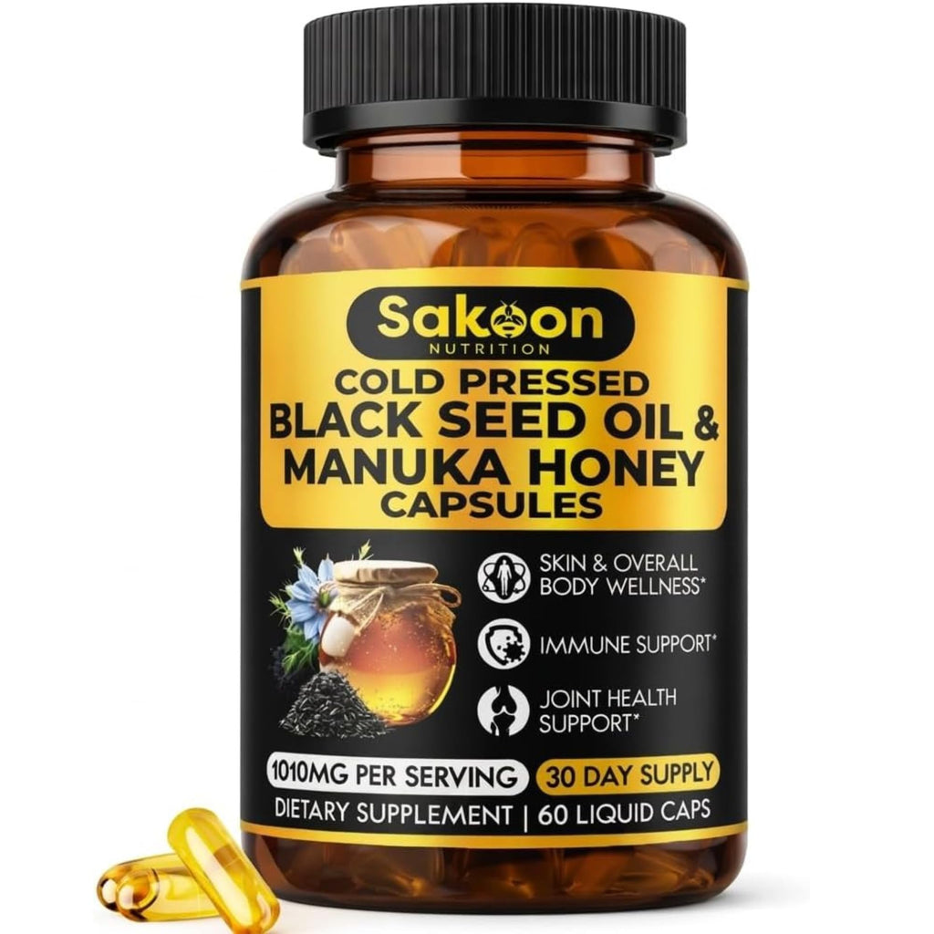 Sakoon Nutrition Black Seed Oil Gummies with Honey – Black Cumin Seed Oil (Nigella Sativa) with 2%+ Thymoquinone – Immune, Joint, Digestion, Hair & Skin Support – 60 Halal Gummies