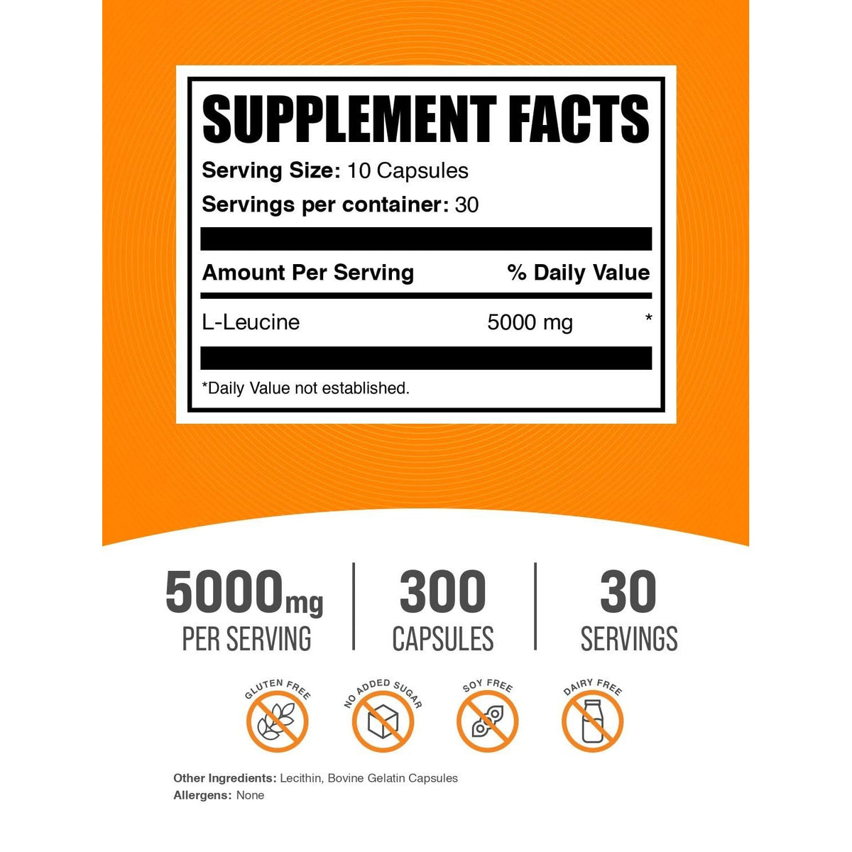 BulkSupplements.com L-Leucine Capsules - Leucine Supplements, Leucine Amino Acid, BCAA Supplements, Leucine 5000mg - Gluten Free, 10 Capsules per Serving - 30-Day Supply, 300 Capsules
