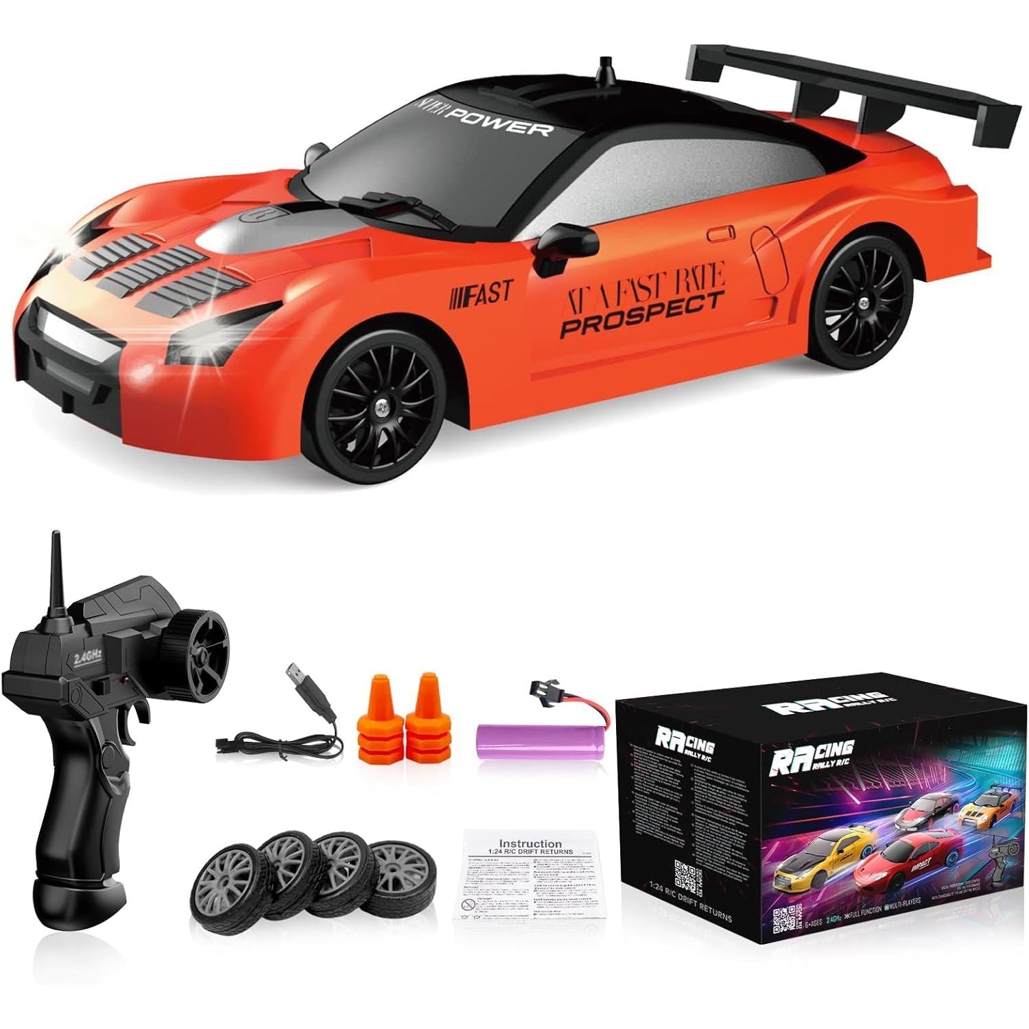 Buy now Remote Control Car RC Drift Car 2.4GHz 1:24 Scale 4WD High Speed RC Cars Vehicle with LED Lights Batteries and Drifting Tires Racing Sport Toy Cars for Adults Boys Girls Kids Gift Orange at indiglob india