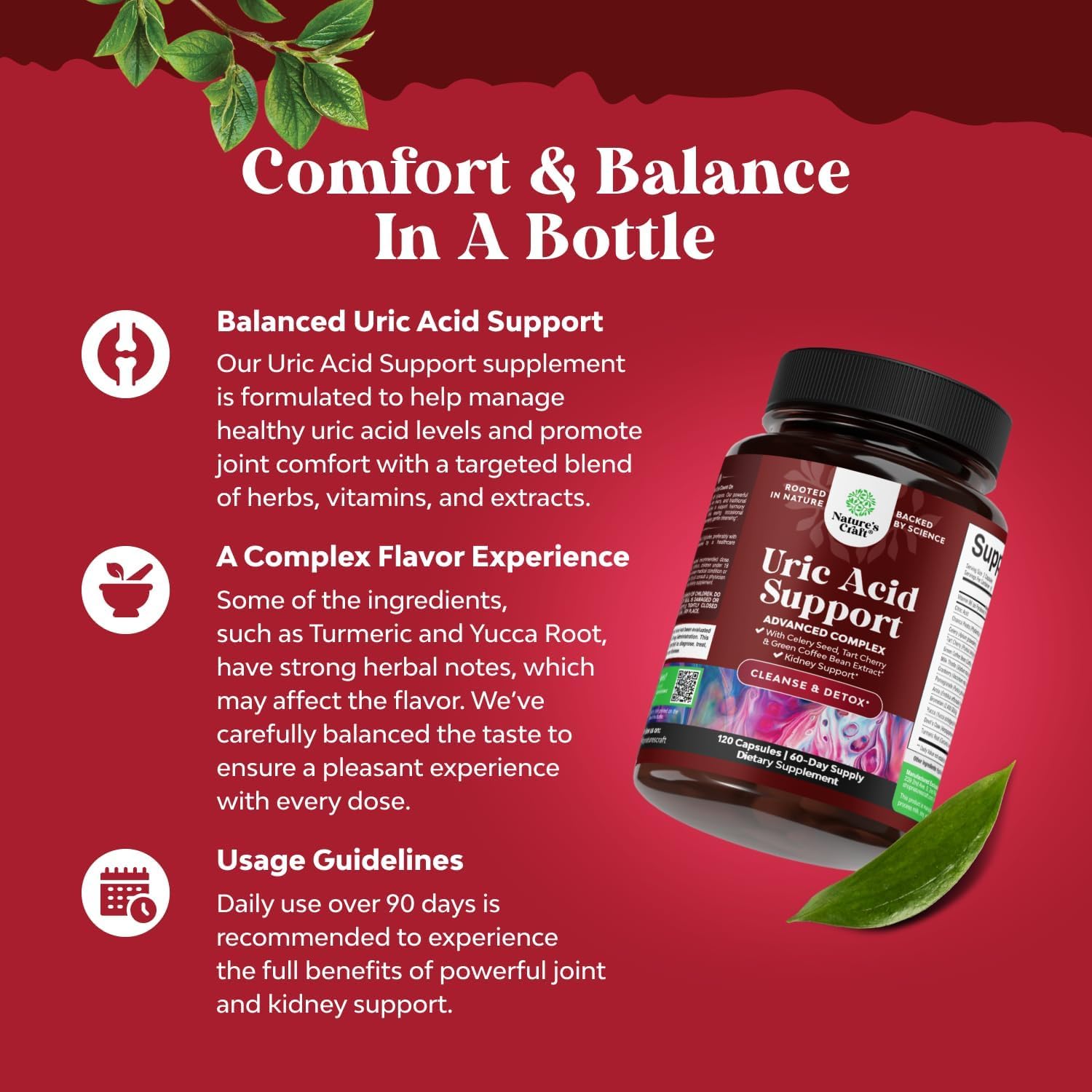 Uric Acid Cleanse Support with Green Coffee Beans Extract - 120 Capsules | Kidney Support Supplement with Tart Cherry, Chanca Piedra & Celery Seed - Uric Acid Support - Antioxidant Support - Non GMO