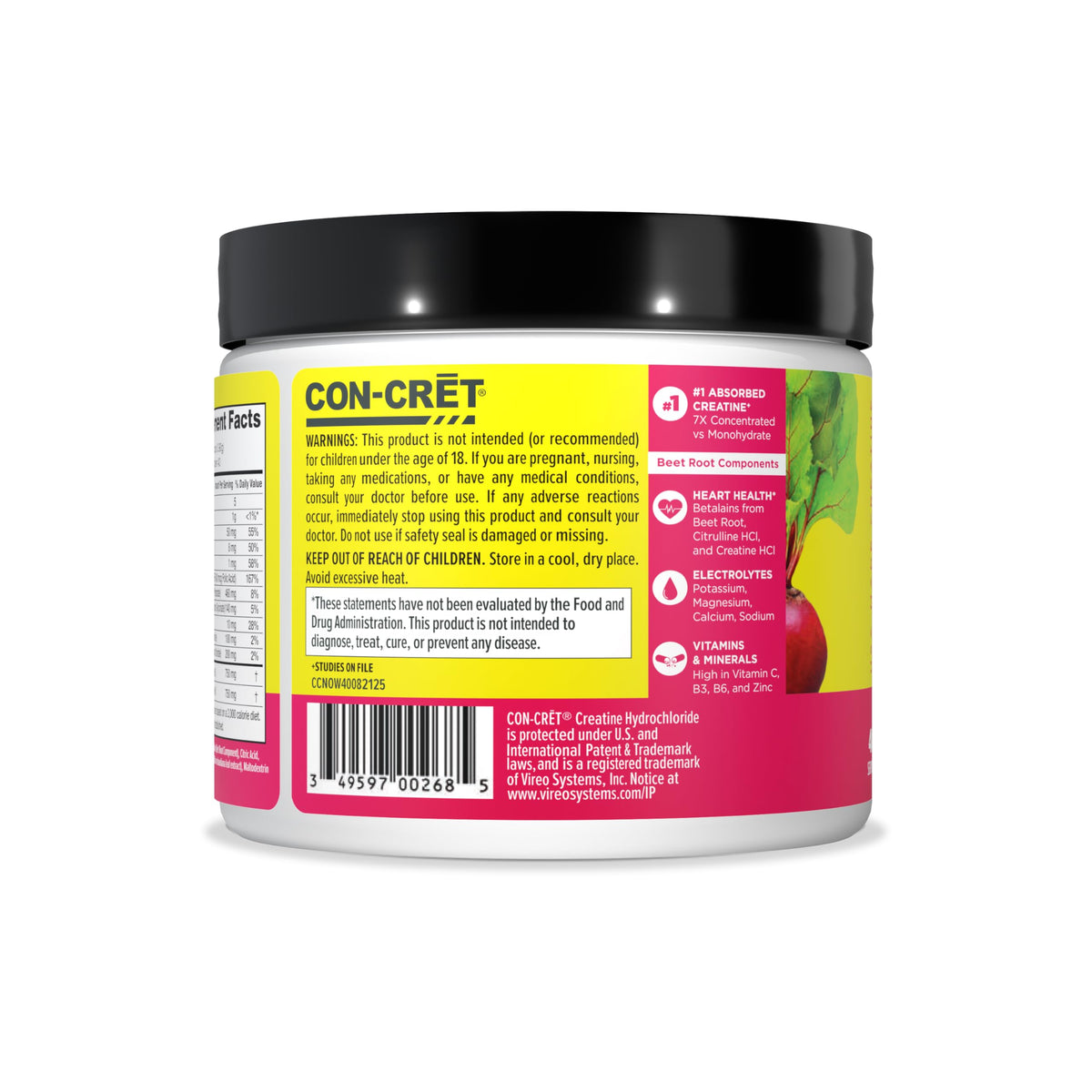 CON-CRET Creatine HCl + Nitric Oxide, Sour Watermelon, 40 Servings